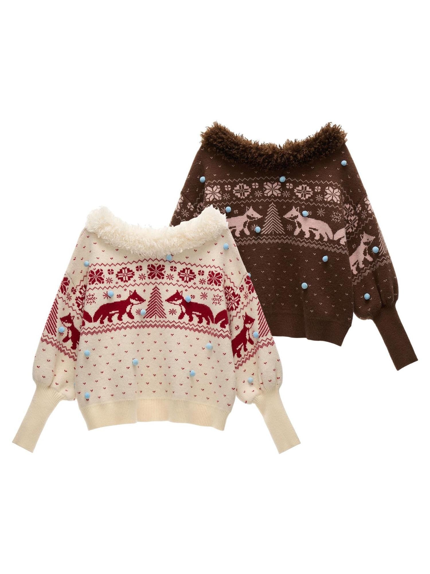 MAMC Cute Animal V-neck Loose Fit Commuter Pullover For Women Knitwear Sweaters