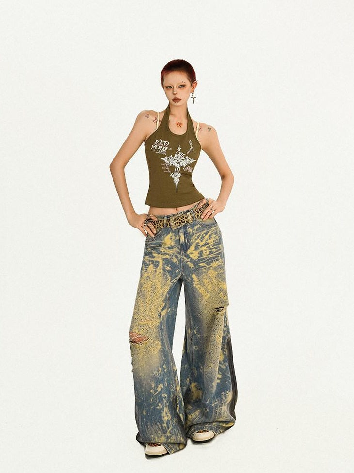 Nico Molly Original Halter Slim Fit Padded Women Y2K Olive Letter Print Camisoles