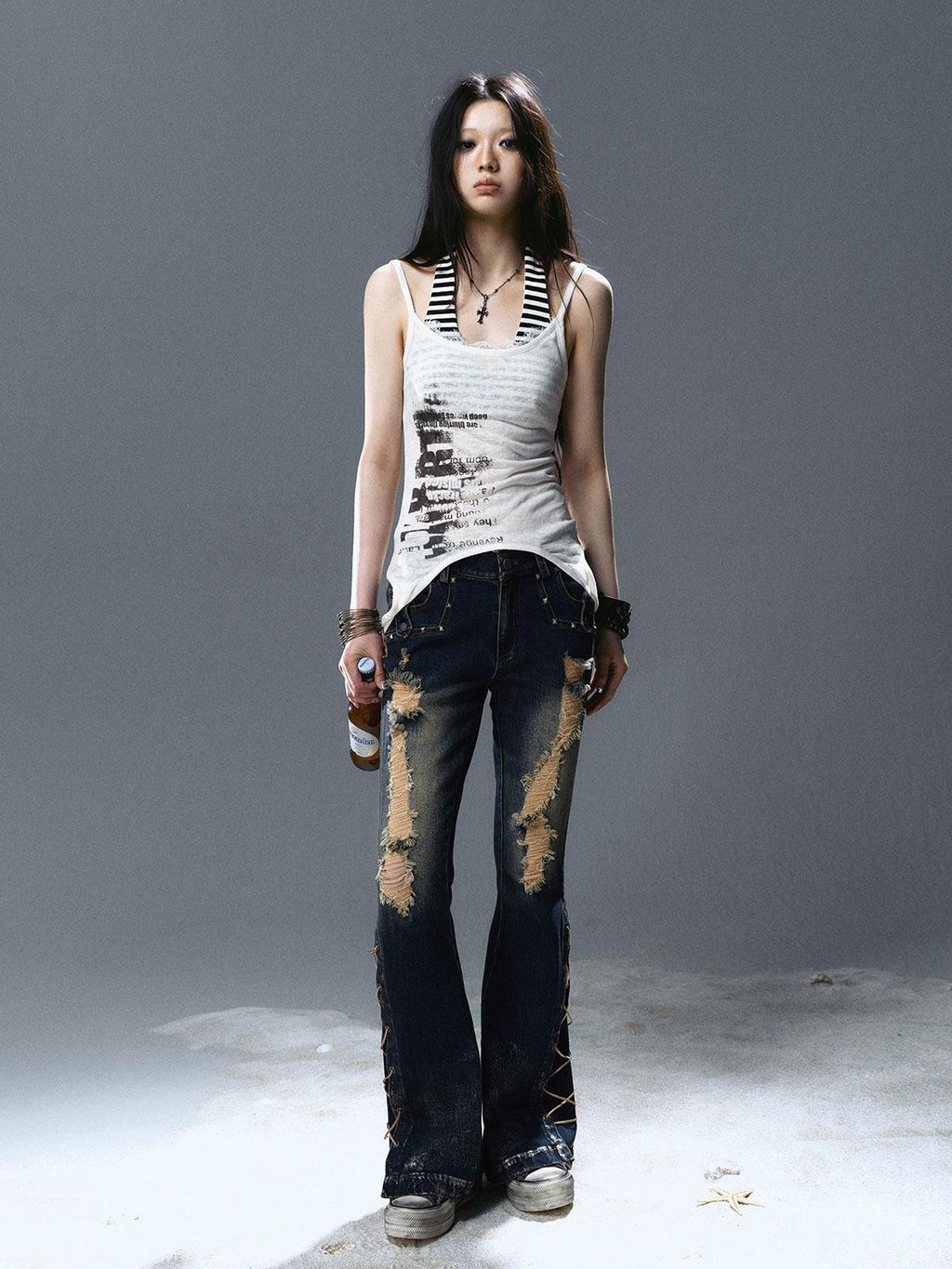 Cest Nous Viscose Stretch Halter Neck Slim Fit Street Women Printed Patchwork Camisoles