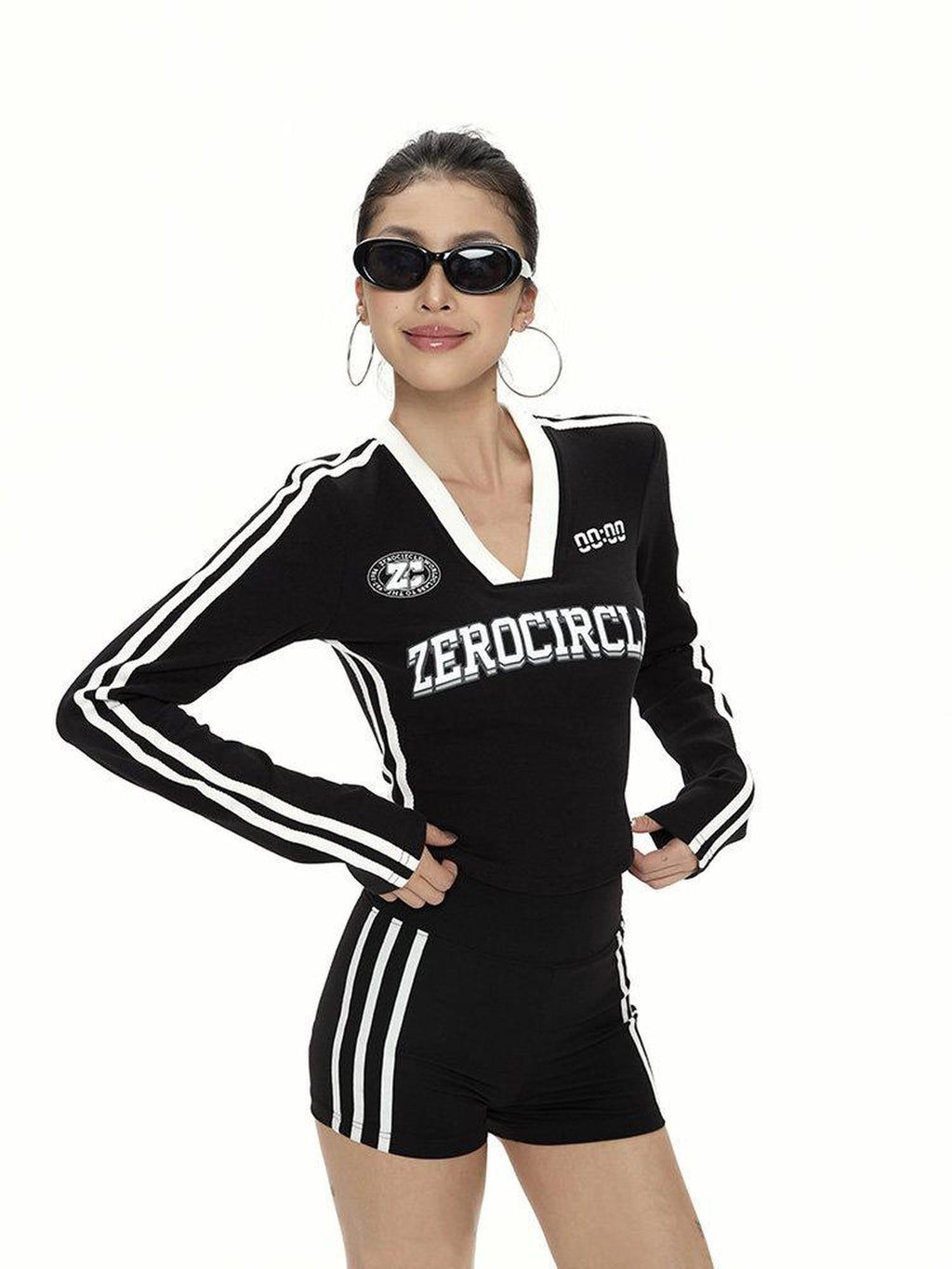 ZERO Slim Fit Black Cropped Cotton Printed Sexy Girl Casual Long Sleeve T-Shirts
