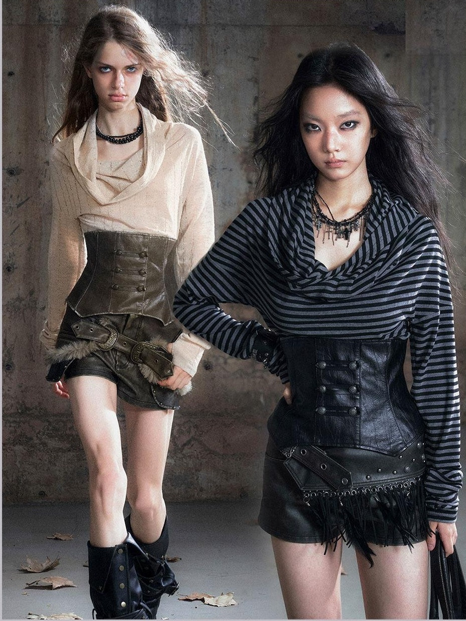 Cest Nous Vintage Slim Striped Hollowout Pullover Women Viscose Knit Longsleevet-Shirts