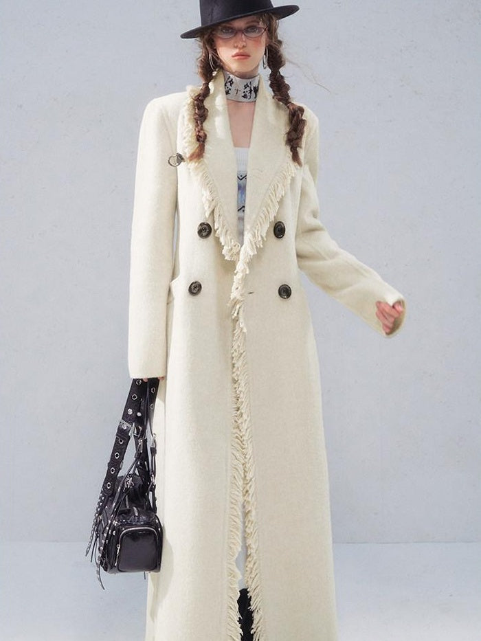 OfAkiva Warm Thick Vintage Slim Fit Long Single Breasted Lapel For Women Wool Coats