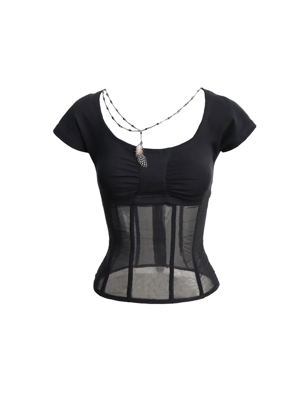 Flowers_birds_Market_Cutout_Gothic_Slim_Fit_Solid_Black_Women_Cotton_Stretch_Short_Sleeve_T-Shirts_MISSTT