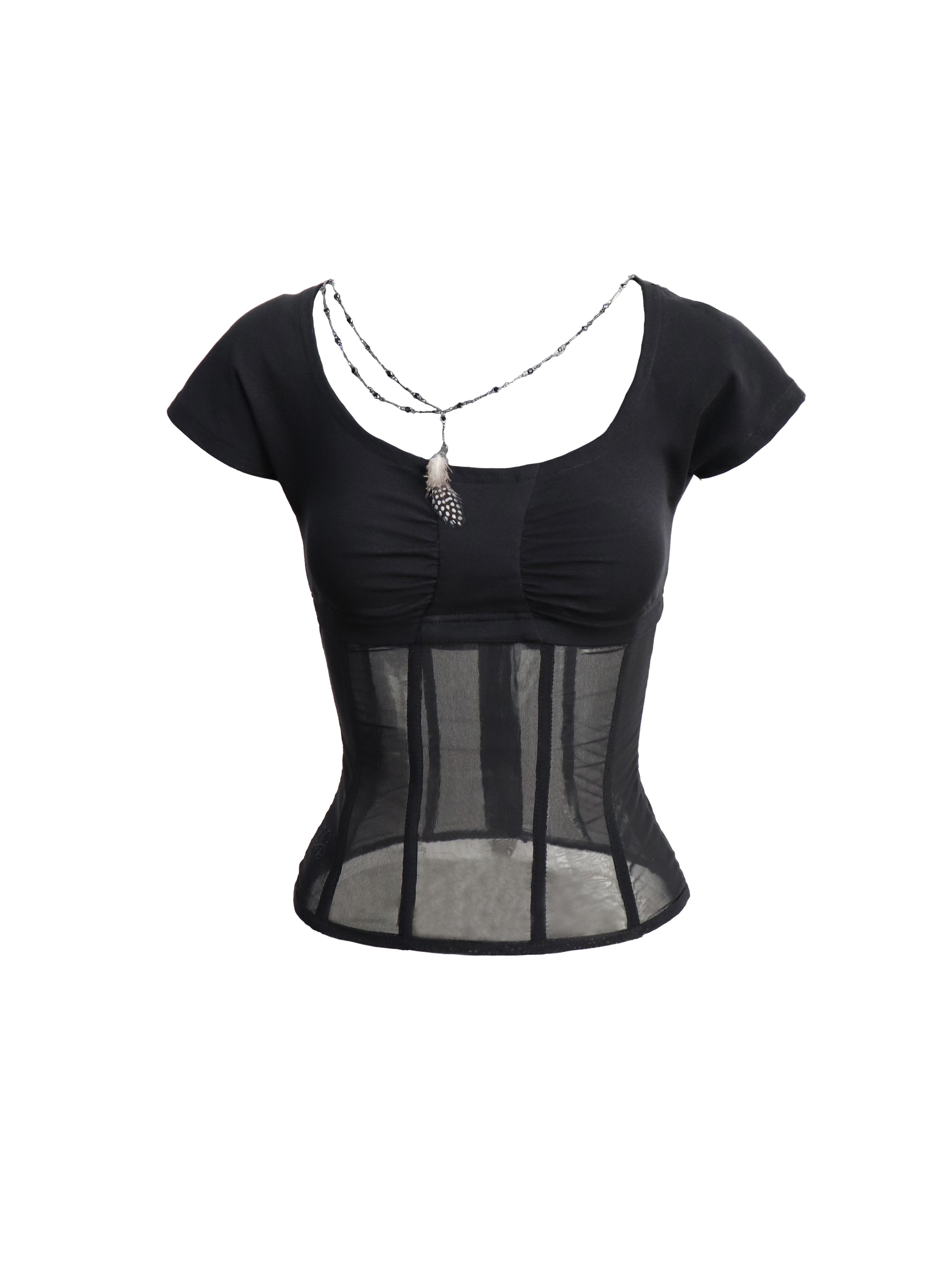 Flowers_birds_Market_Cutout_Gothic_Slim_Fit_Solid_Black_Women_Cotton_Stretch_Short_Sleeve_T-Shirts_MISSTT