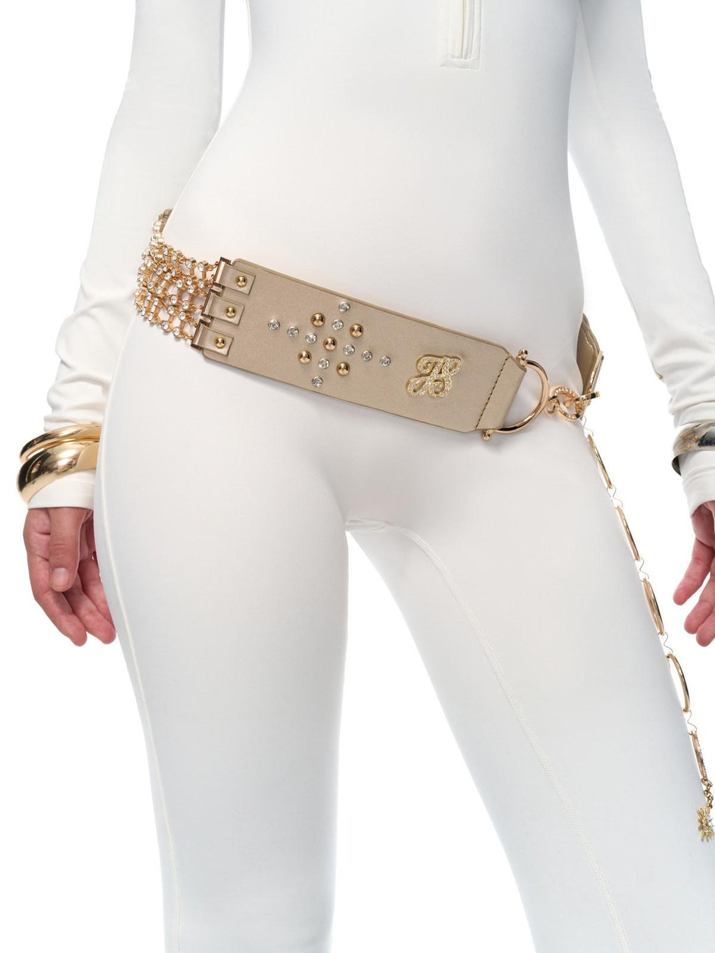 JYOSEI Rhinestone Braided Y2K Double Ring Adjustable Champagne Gold Belts