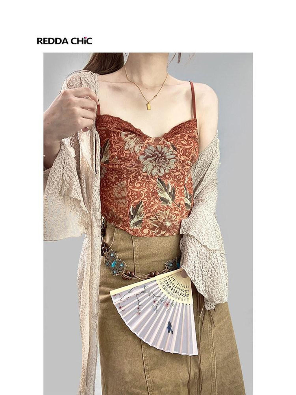 REDDACHIC Crochet Lace Tassel Asymmetric V-neck Tie Women'S Polyester Cardigans