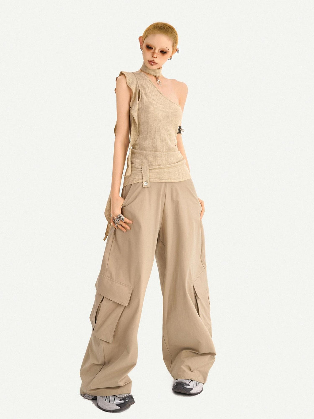 Nico Molly Khaki Padded Slim Street Style Casual Travel Youth Off Shoulder Crop Tops