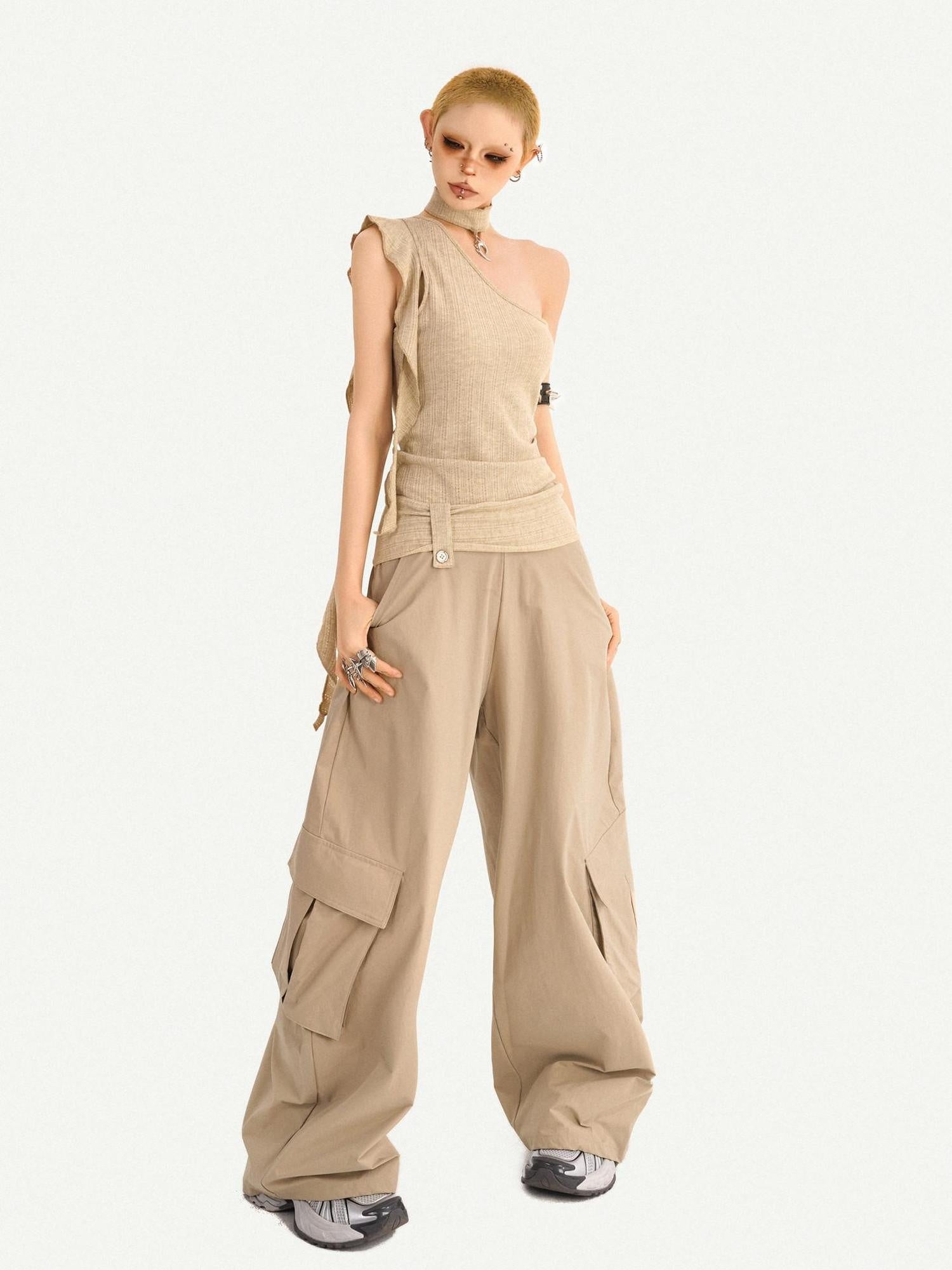 Nico Molly Khaki Padded Slim Street Style Casual Travel Youth Off Shoulder Crop Tops