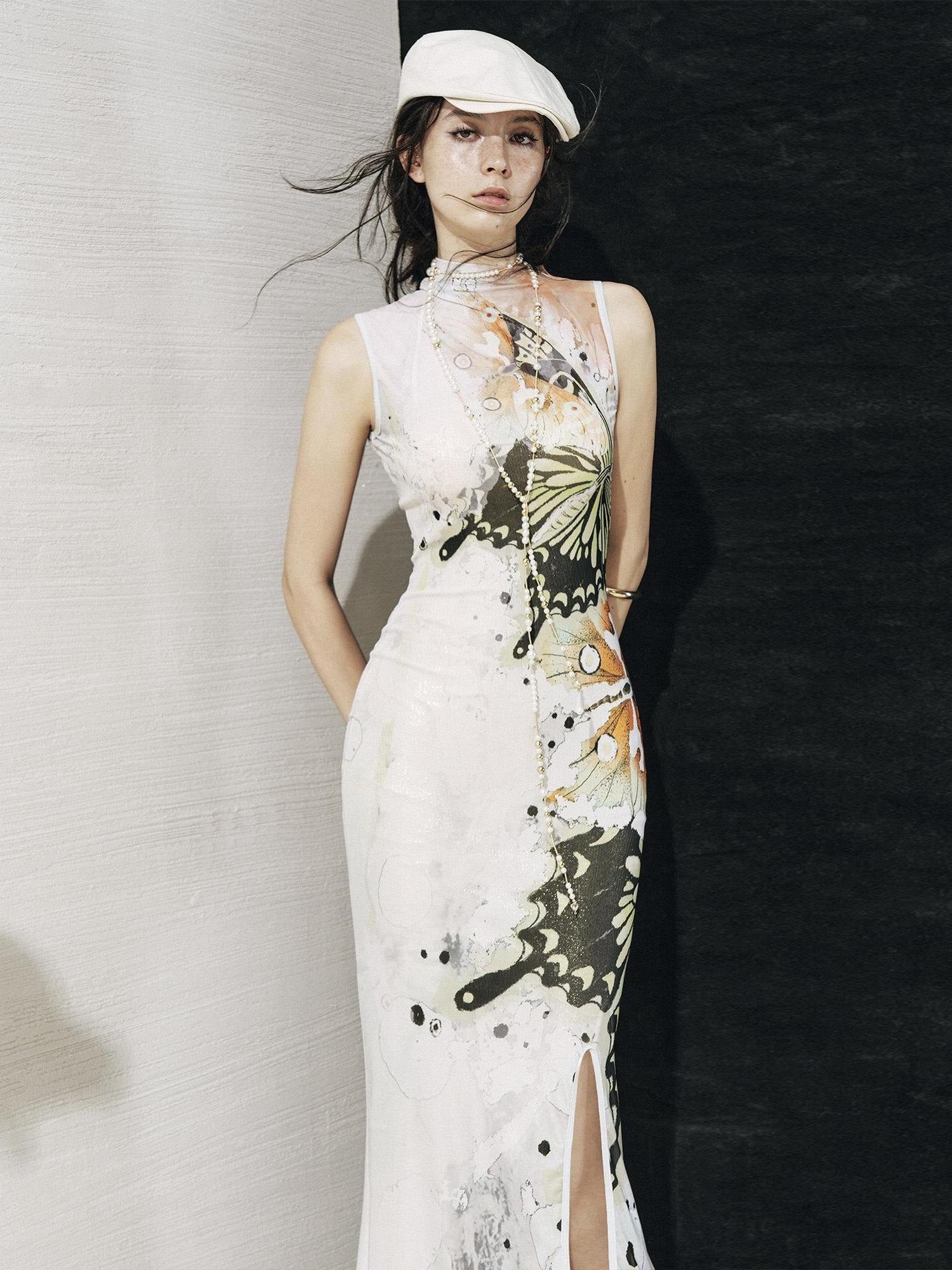 OfAkiva High Waist Sleeveless Printed A Line Hanfu Inspired Women Maxi Dresses