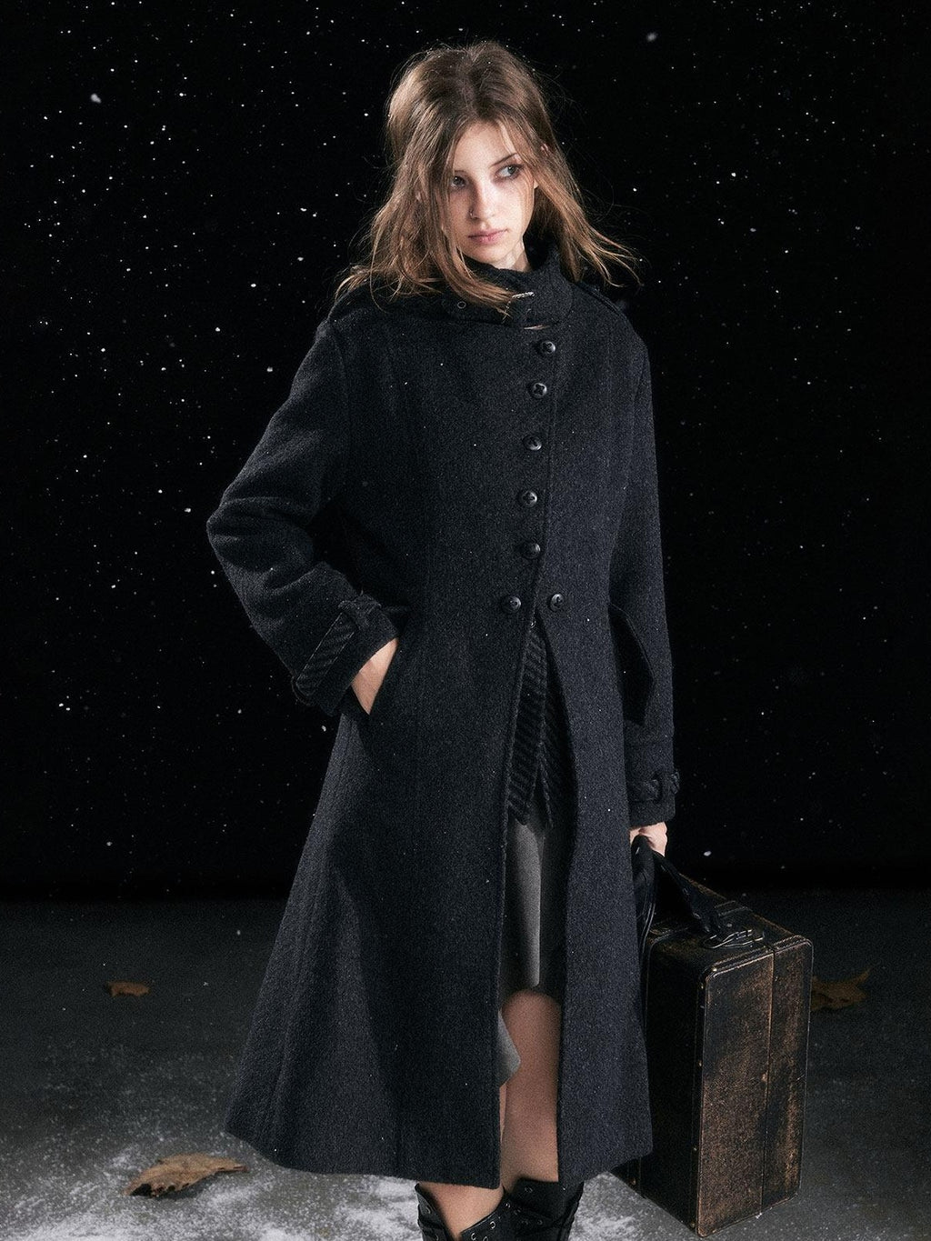 Cest Nous Warm Thick Midlength Lapel Loose Fit Commuter Women Black Gray Longcoats