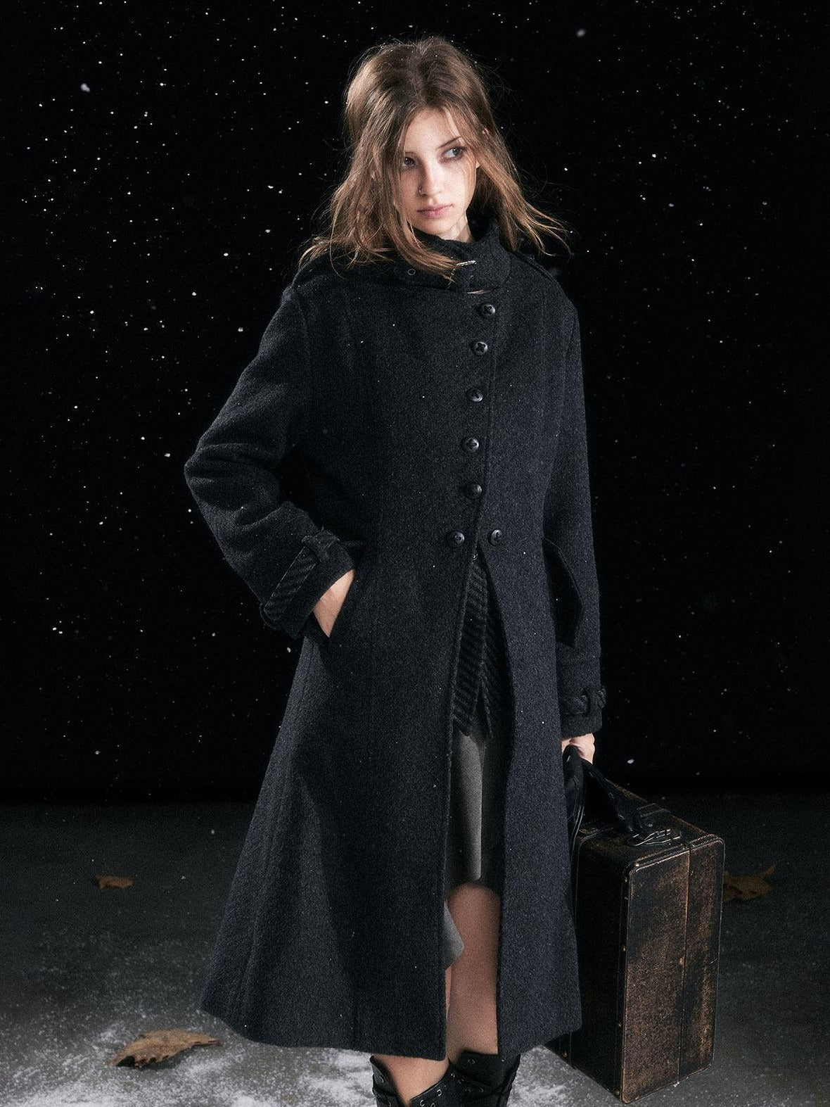 Cest Nous Warm Thick Midlength Lapel Loose Fit Commuter Women Black Gray Longcoats
