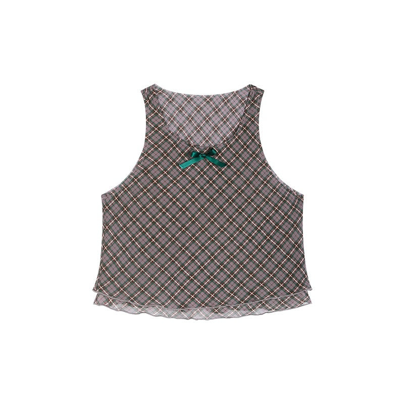 ZERO_Safety_Shorts_Included_Green_Plaid_Round_Neck_Youth_Polyester_Top_&_Skirt_Sets_MISSTT