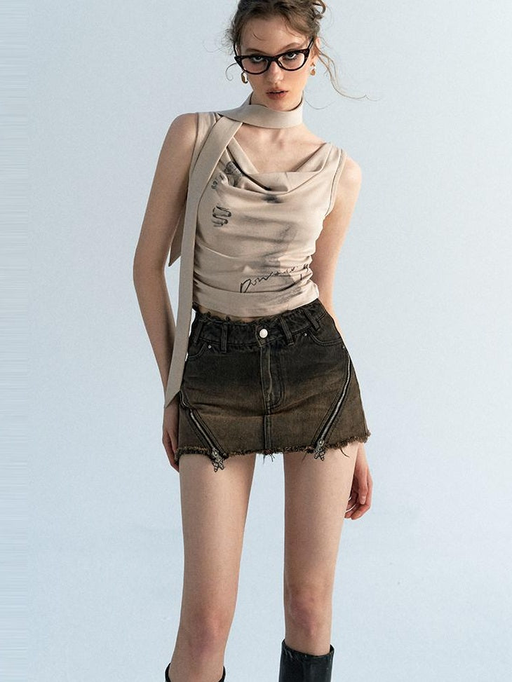 OfAkiva Washed High Waist Classic Fit Women Xs To Xl Blue And Brown Denim Shorts
