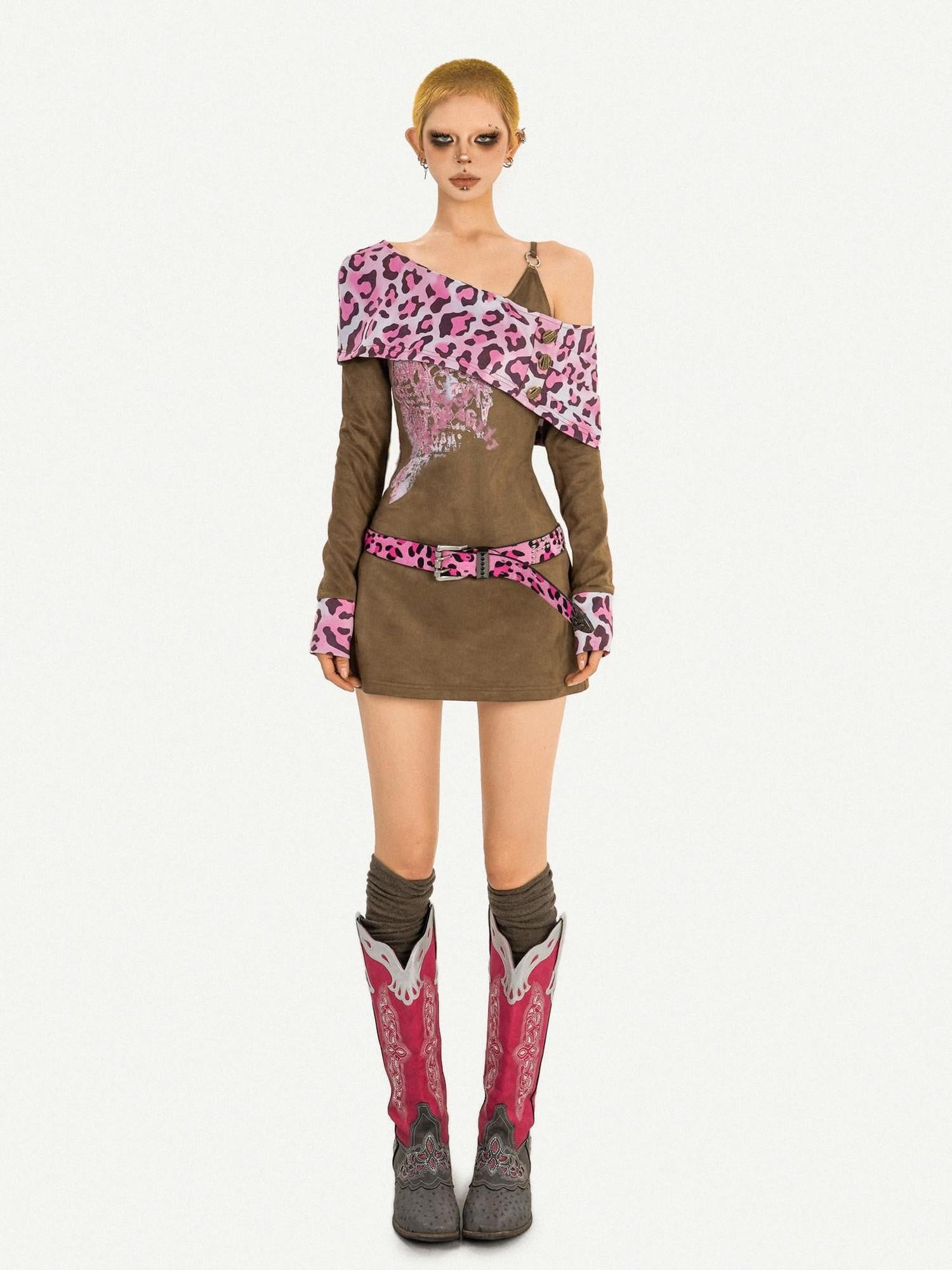 Nico Molly Spliced Faux Two Piece Slim Sexy A Line Long Sleeve Side Zip Women Mini Dresses