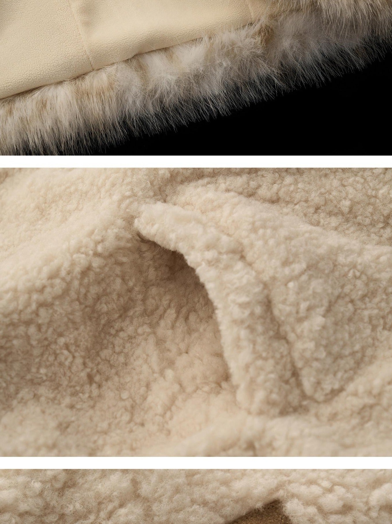 MAMC Soft Oversized Batwing Sleeves Faux Fur Collar Cropped Beige Polyester Jackets