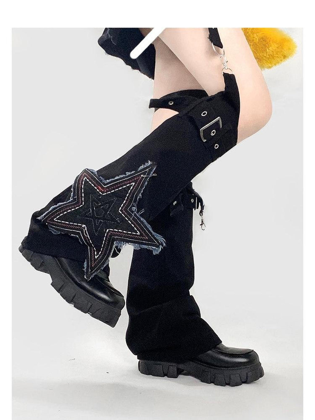 REDDACHIC Black Star Geometric Stacked Women'S Washed Denim Leg Warmers