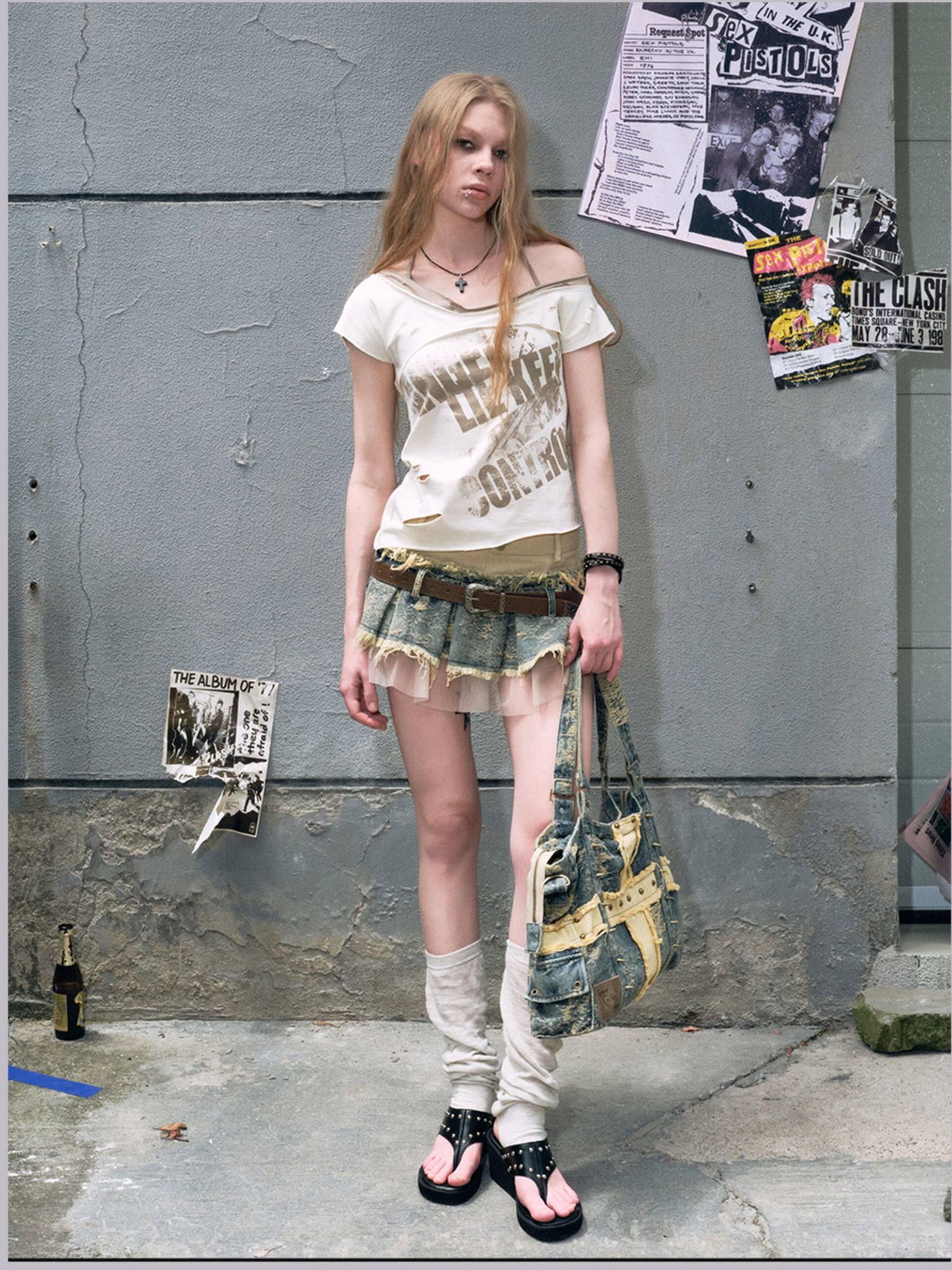 Cest Nous Soft Cotton Blend V-neck Punk Short Sleeve Women Beige Sage Offshouldercroptops
