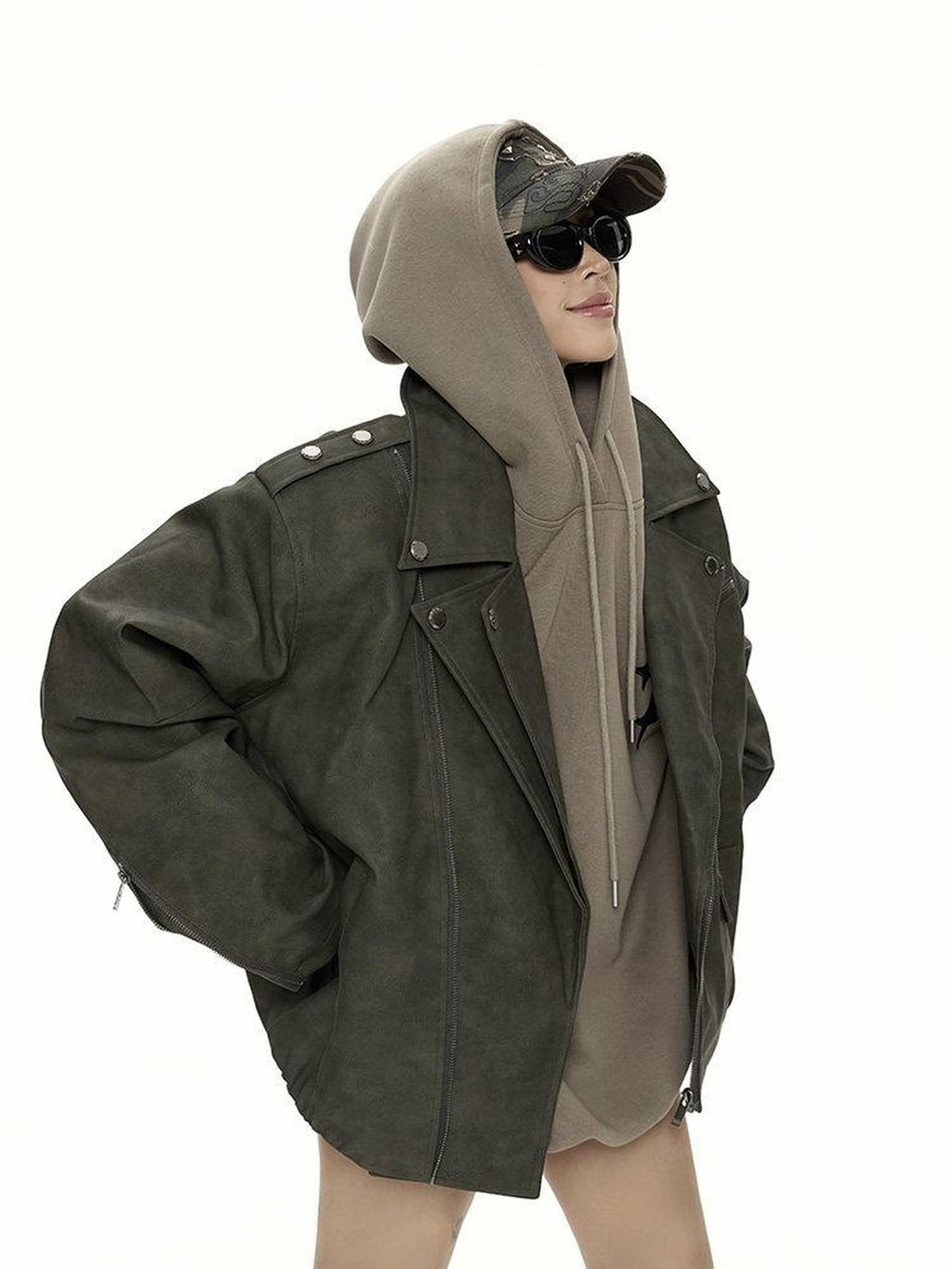 ZERO Thick Pu Leather Zipper Lapel Street Loose Fit Youth Dark Gray Leather Jackets