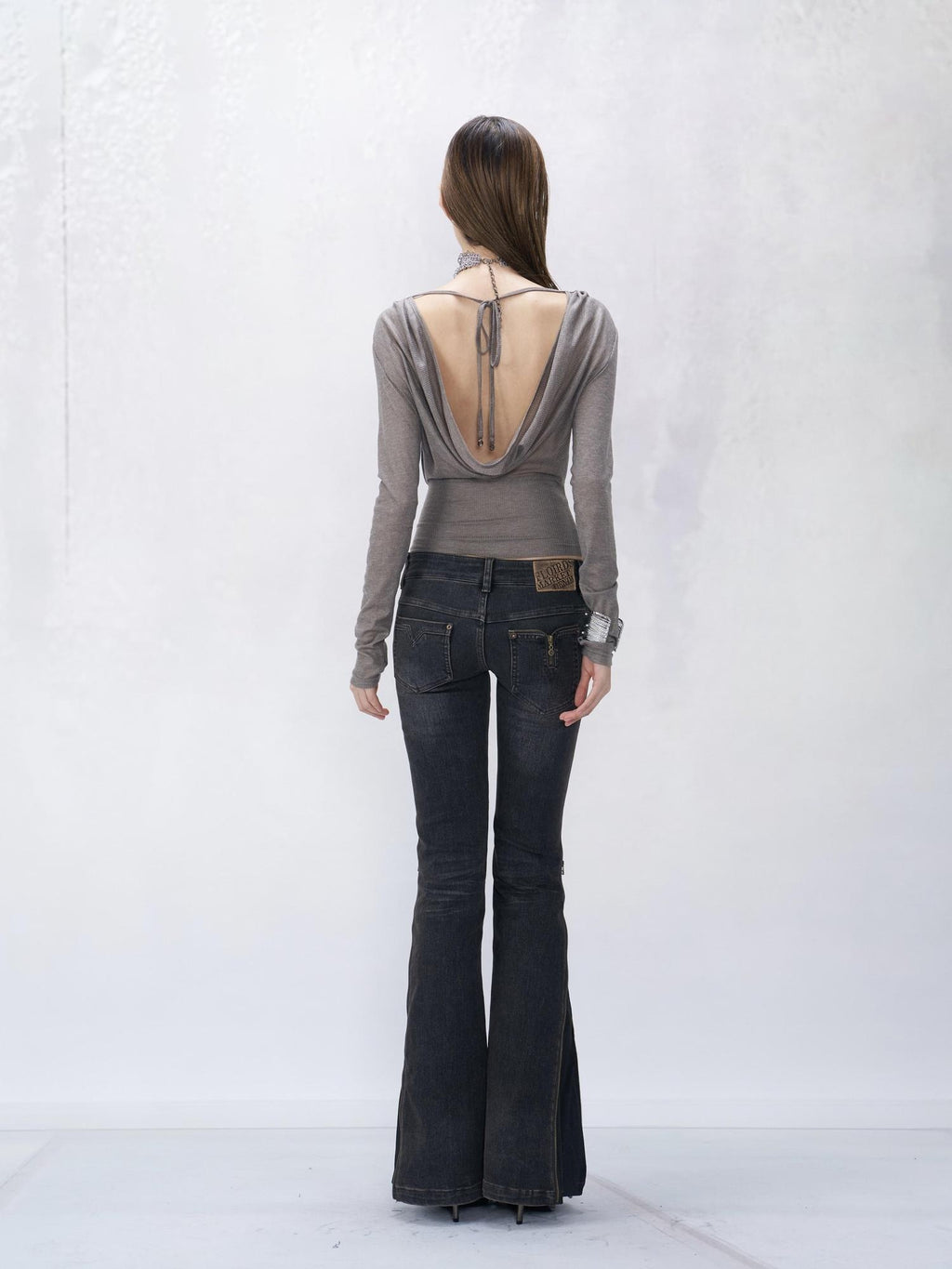 Flowers birds Market 100% Cotton Slim Cropped Striped Crew Neck Gray Printed Long Sleeve T-Shirts