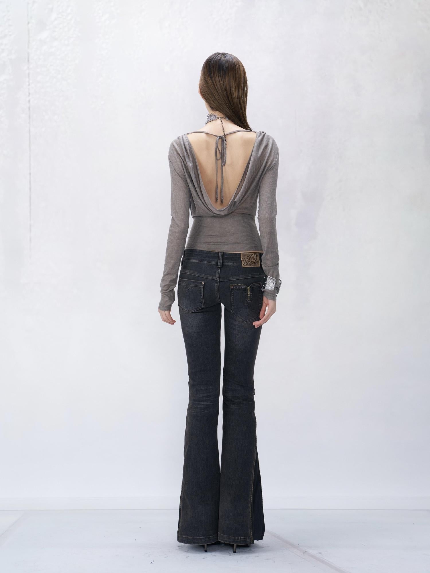 Flowers birds Market 100% Cotton Slim Cropped Striped Crew Neck Gray Printed Long Sleeve T-Shirts