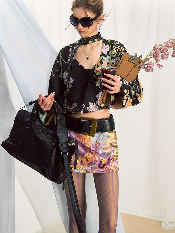 OfAkiva Slimming Vintage Loose Floral Chiffon V-neck Long Sleeve Women Printed Blouses