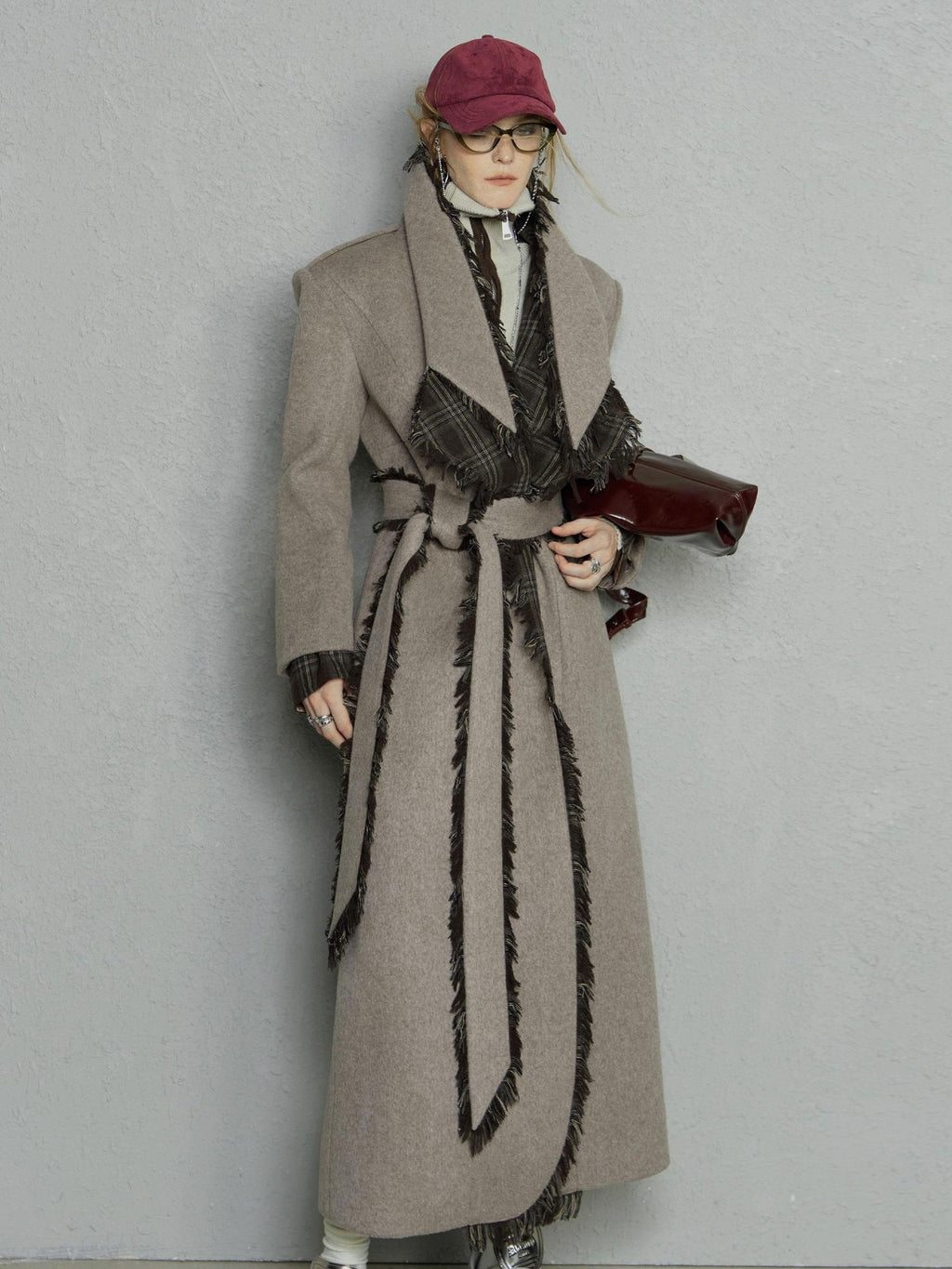 OfAkiva Warm Woolen Thick Hooded Slim Fit Checked Lapel Commuter Women Long Coats