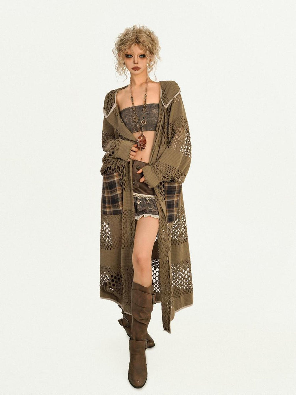 Nico Molly Patchwork Cropped Slim Fit Original Design Youth Solid Brown Tube Tops