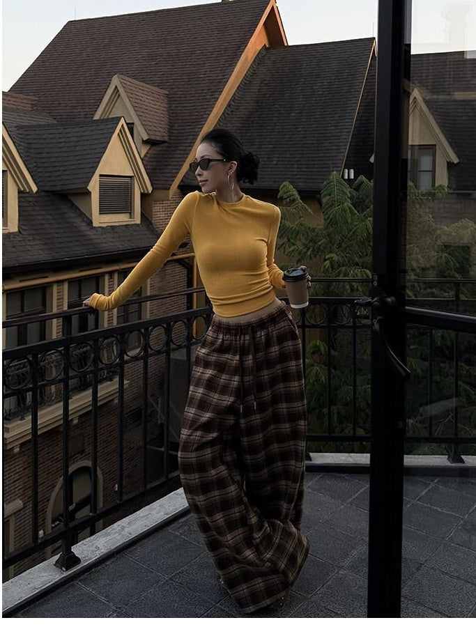 ZERO Thick Viscose Knit Slim Fit Casual Round Neck Long Sleeve Crop Tops