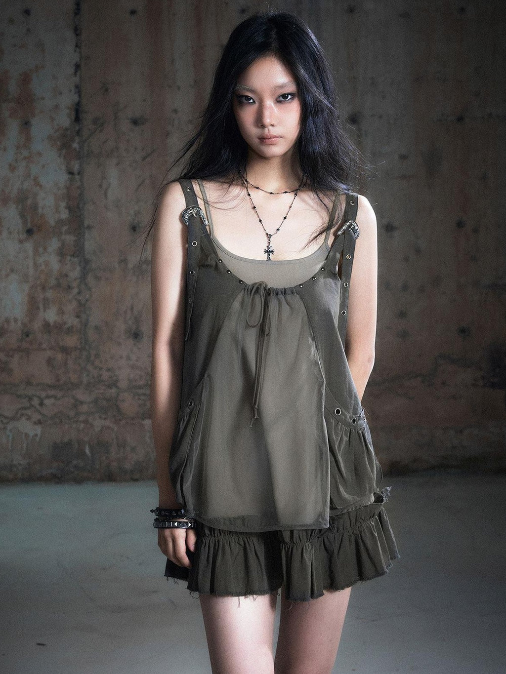 Cest Nous Micro Stretch Cotton Punk Patchwork Spaghetti Strap Everyday Minidresses