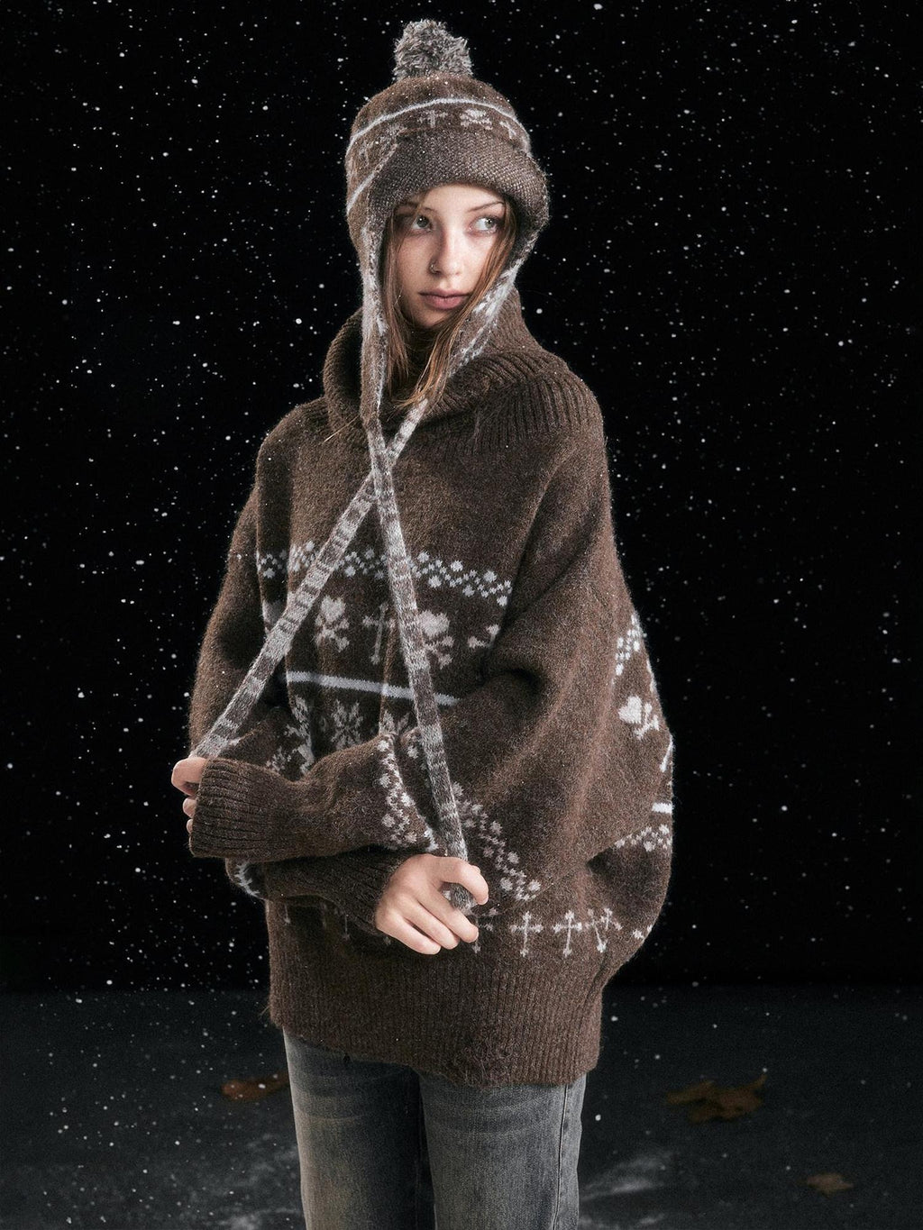 Cest Nous Cozy Thermal Commuter Loose Hooded Women Wool Blend Sweaters