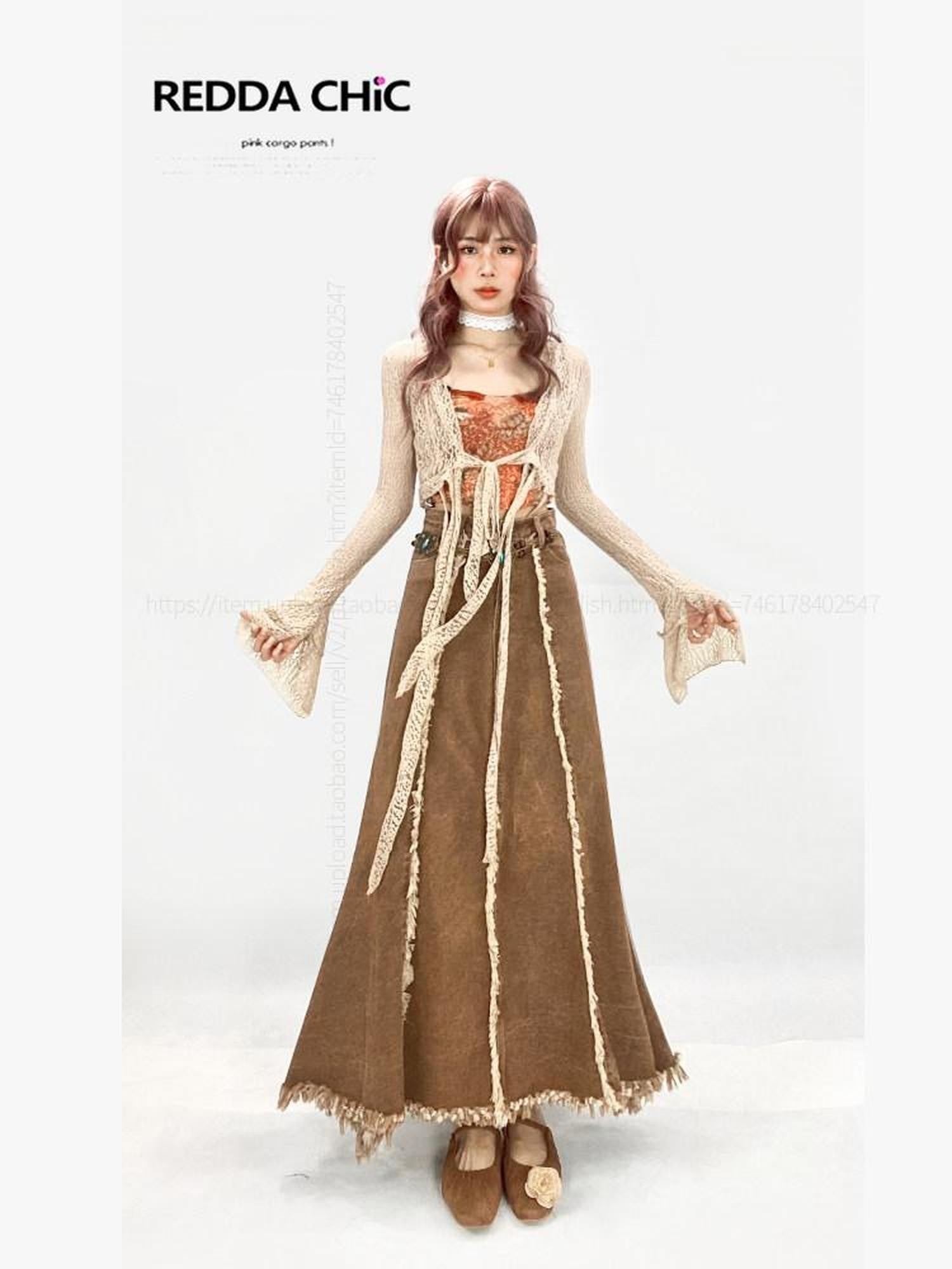 REDDACHIC Crochet Lace Tassel Asymmetric V-neck Tie Women'S Polyester Cardigans