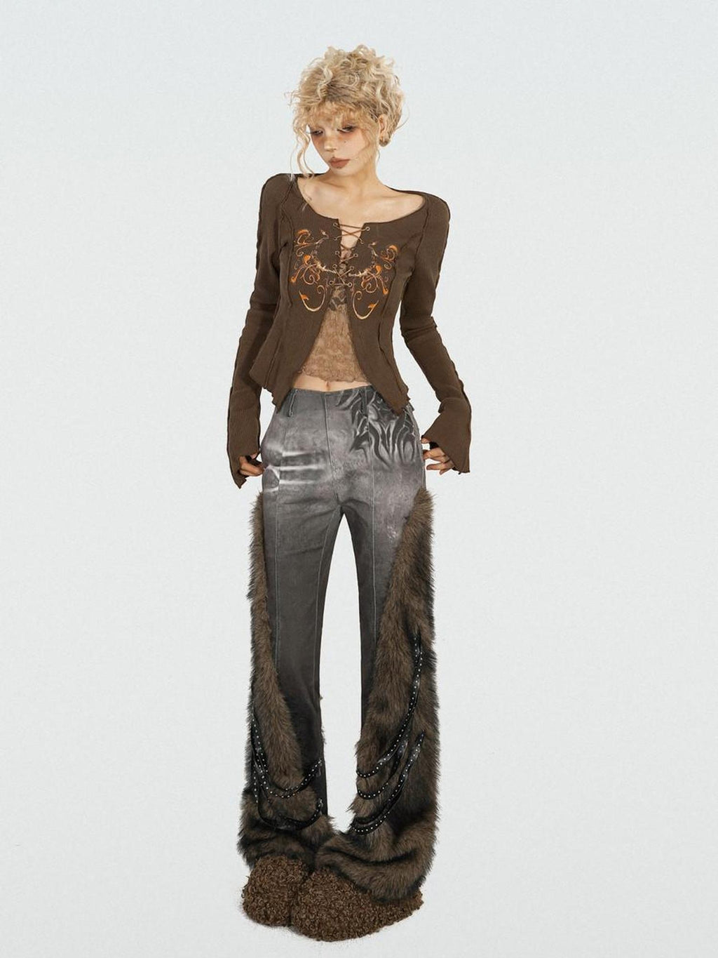 Nico Molly Butterfly Knit Slim Low Waist Tie Boatneck Women Brown Jackets