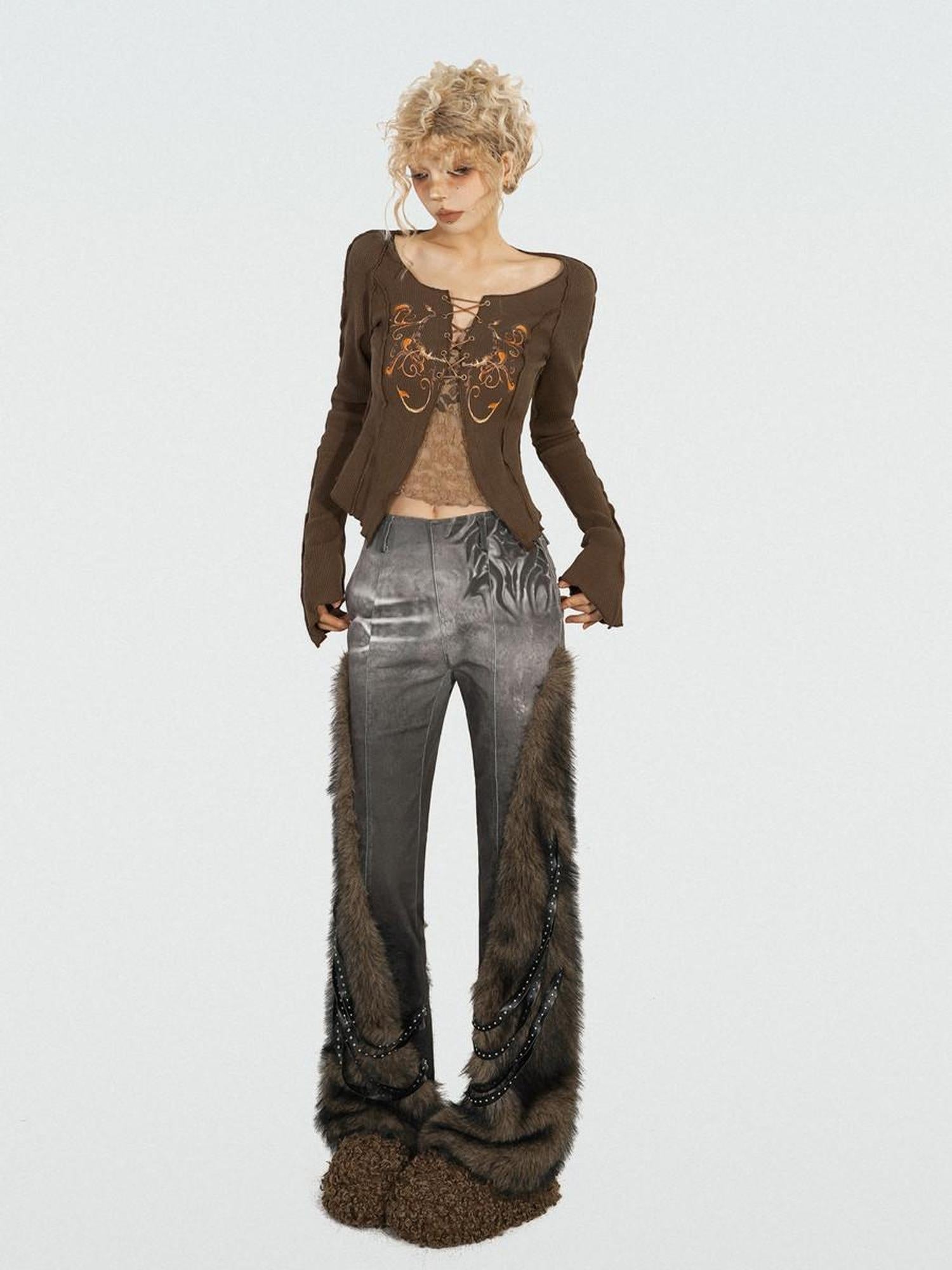 Nico Molly Butterfly Knit Slim Low Waist Tie Boatneck Women Brown Jackets