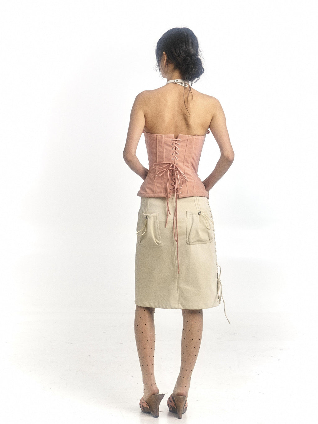 Flowers birds Market Zipper Detail Sweet Fitted Cropped Strapless Solid Pink Tube Tops / Bandeaus