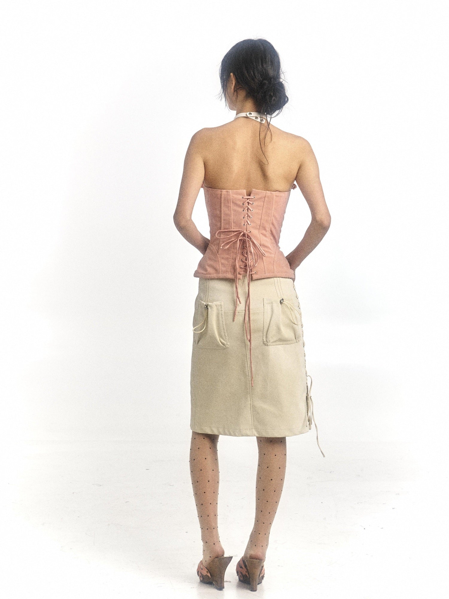 Flowers birds Market Zipper Detail Sweet Fitted Cropped Strapless Solid Pink Tube Tops / Bandeaus