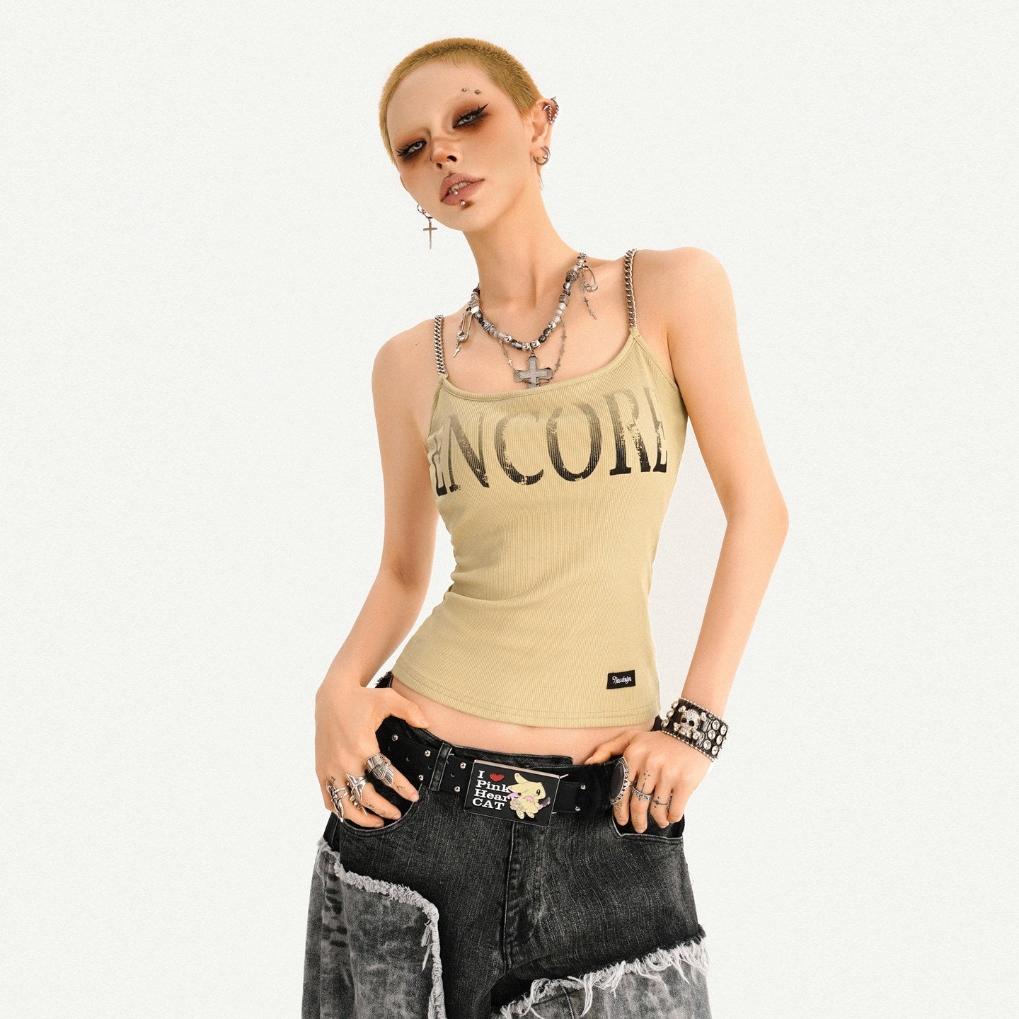 Nico_Molly_Loose_U_Neck_Printed_Short_Non_Padded_Women_Layering_Khaki_Black_Camisoles_MISSTT