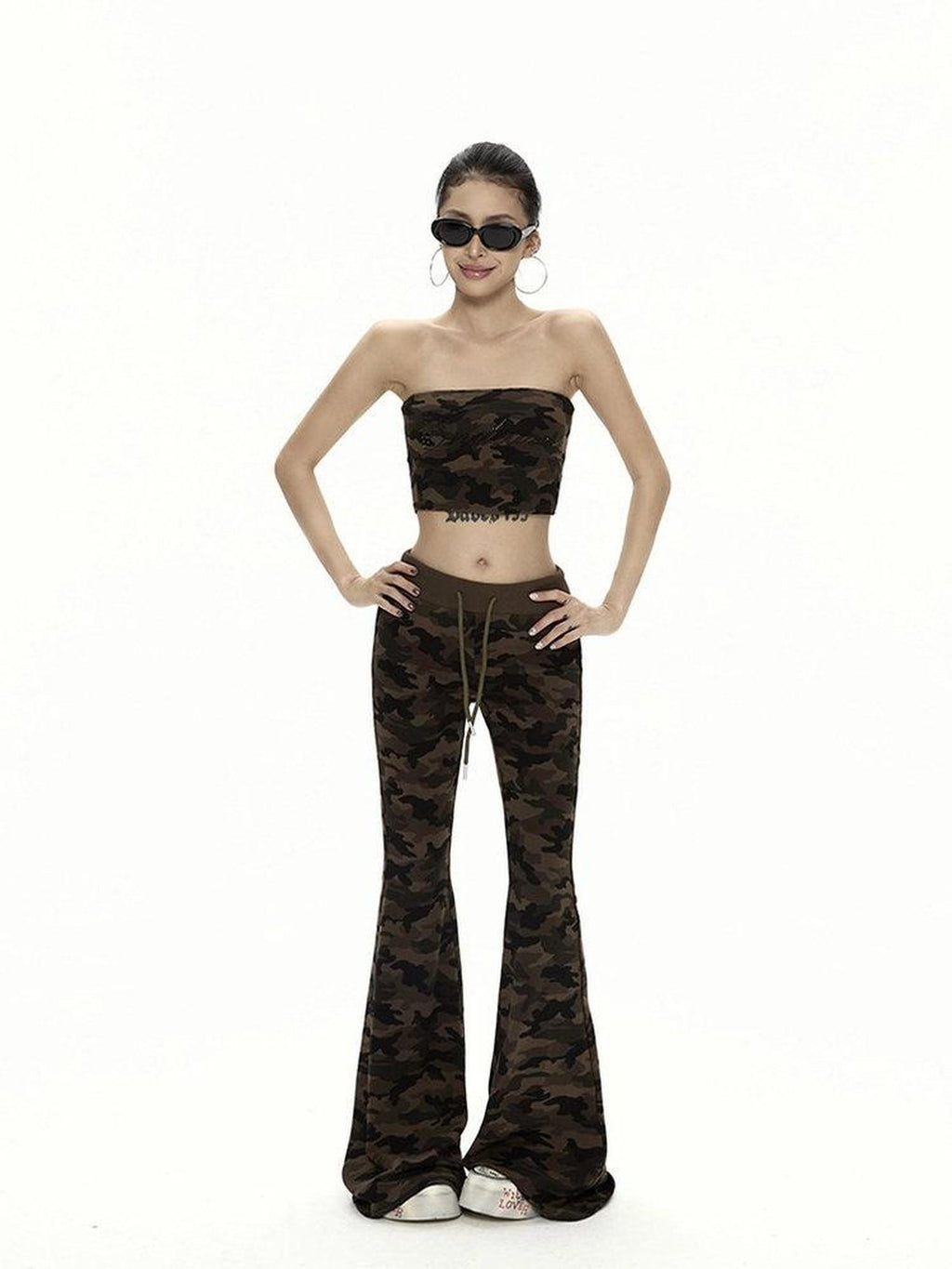 ZERO Zip Front Hooded Camo Three Piece Sexy Casual Women Long Sleeve Top & Pants Sets