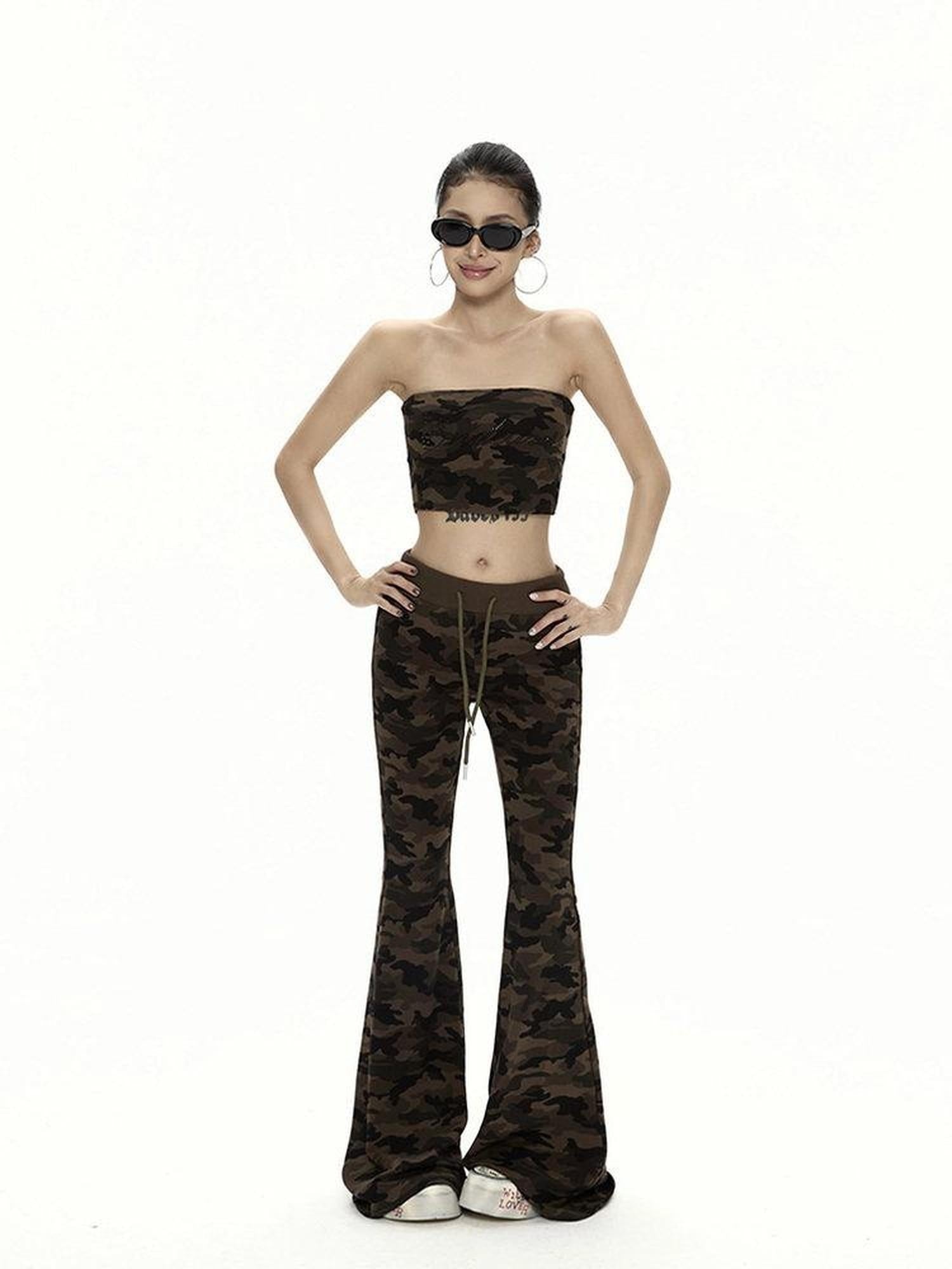 ZERO Zip Front Hooded Camo Three Piece Sexy Casual Women Long Sleeve Top & Pants Sets