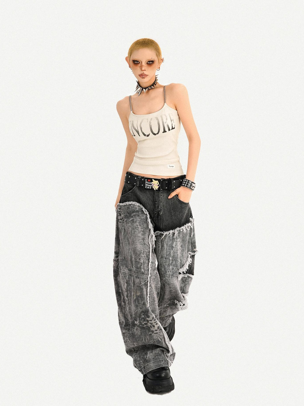 Nico Molly Loose U Neck Printed Short Non Padded Women Layering Khaki Black Camisoles