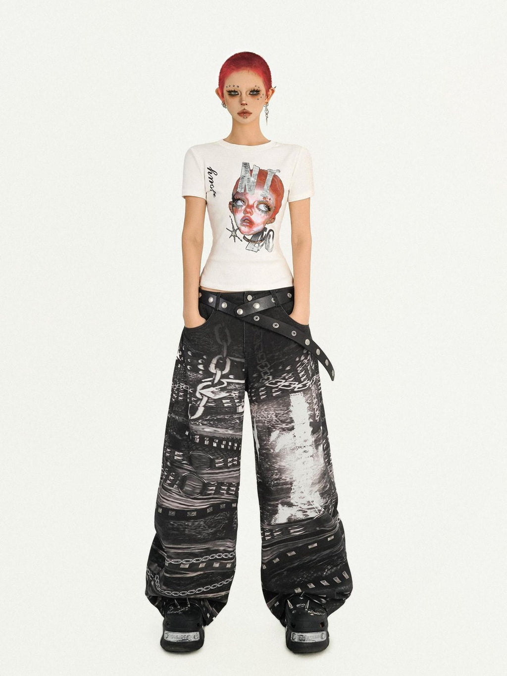 Nico Molly Moisture Wicking Slim Casual Creative Print Round Neck Women Basic Crop Tops