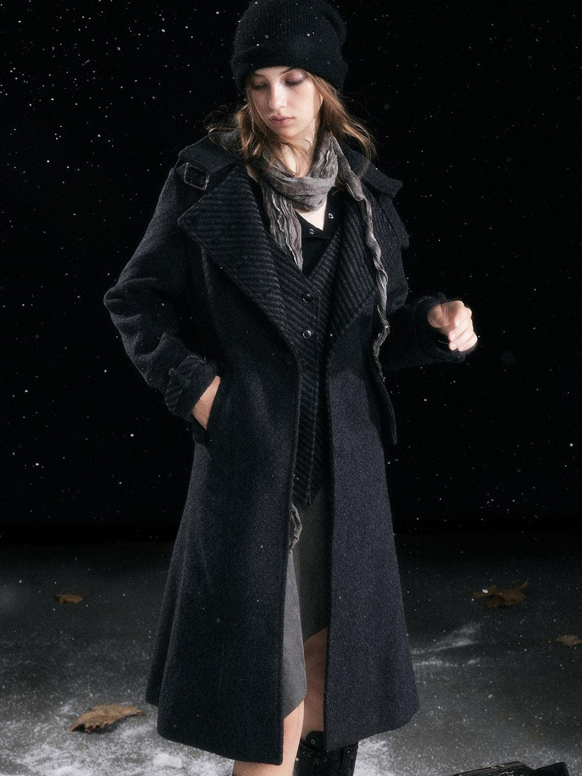 Cest Nous Warm Thick Midlength Lapel Loose Fit Commuter Women Black Gray Longcoats