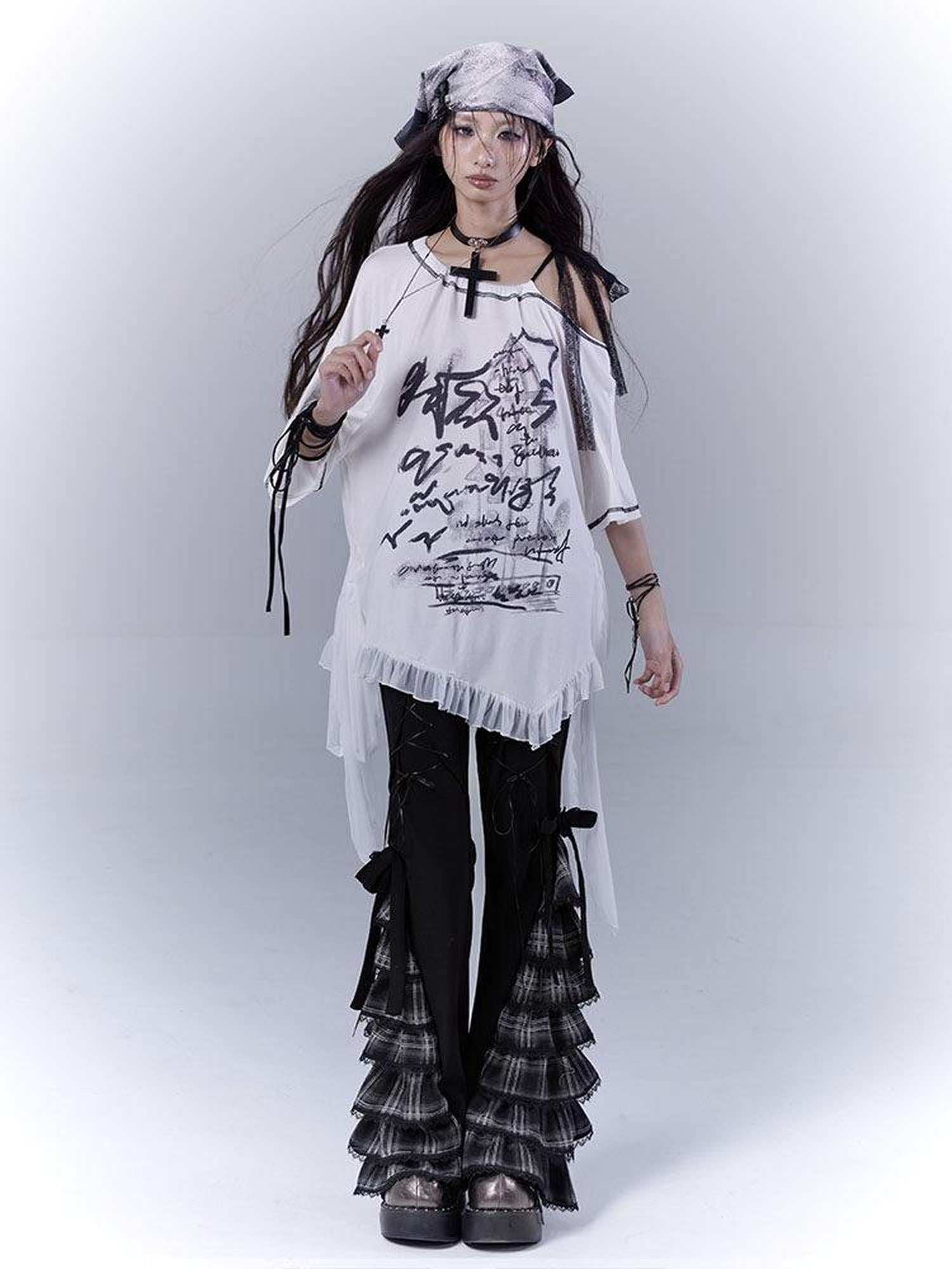WSW Cotton Rich Print Street Loose Drop Shoulder Unisex White Short Sleeve T-Shirts