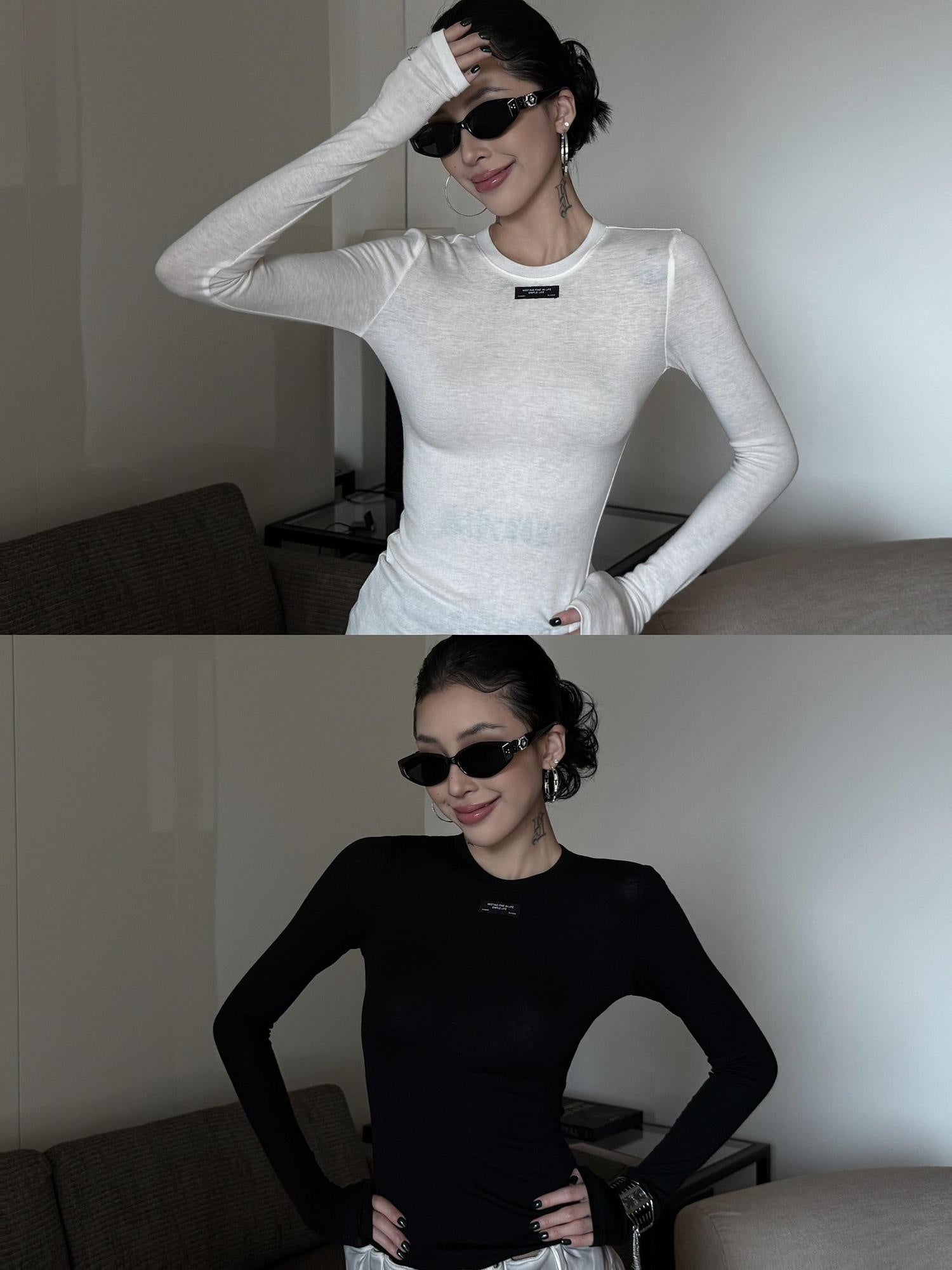 ZERO Breathable Lyocell Slim Fit Casual Crewneck Women Long Sleeve T-Shirts
