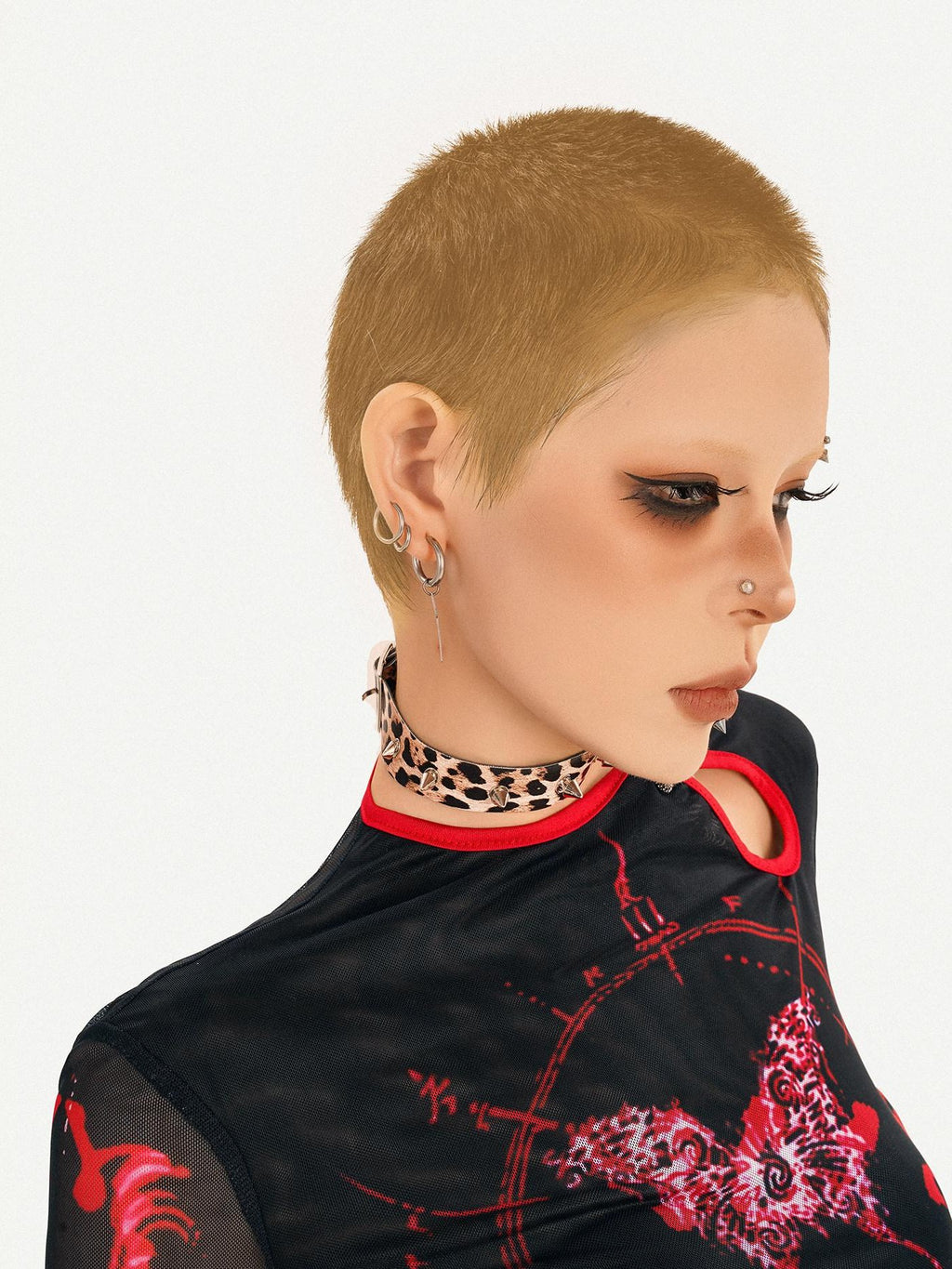 Nico Molly Dark Gothic Mesh Butterfly Print Asymmetric Slim Fit Women Long Sleeve T-Shirts