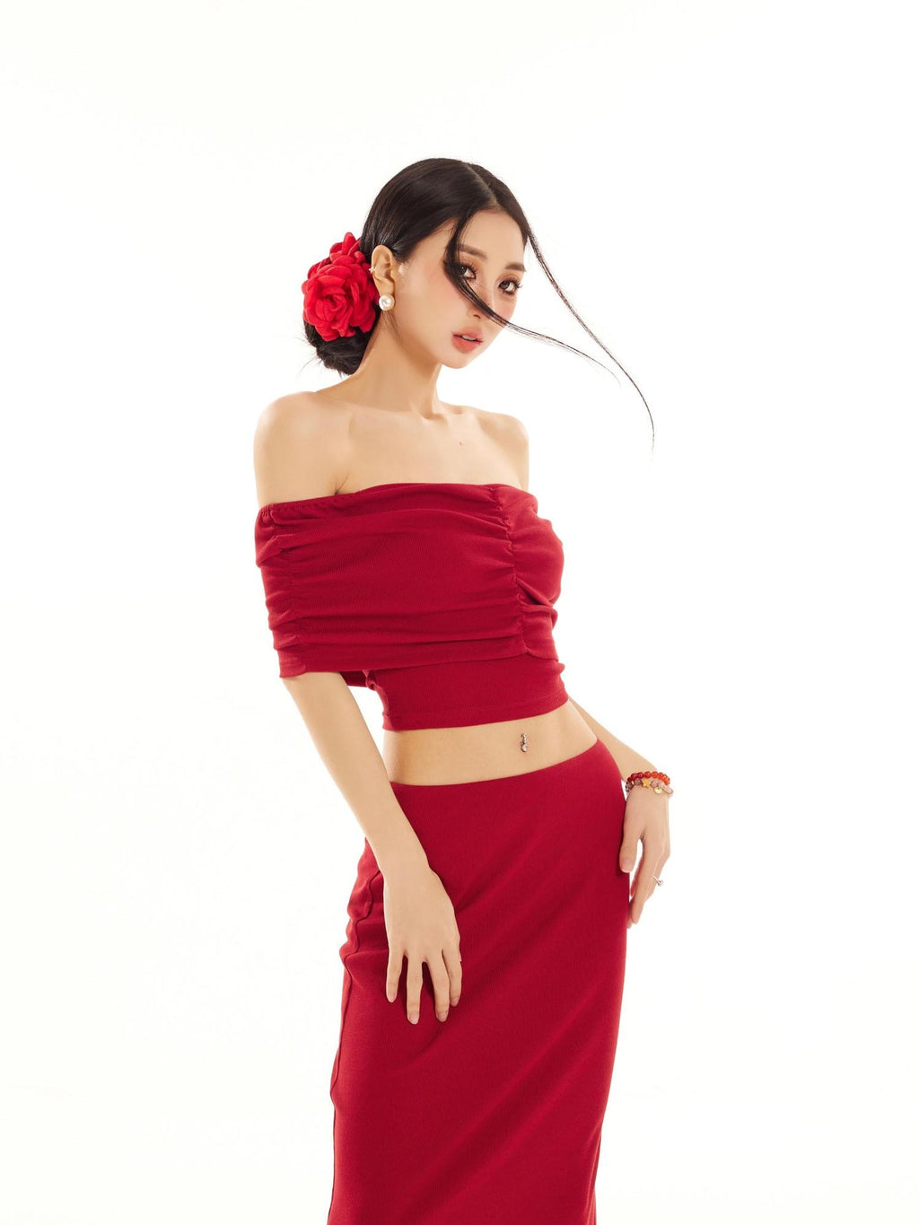 ZERO Cotton Short Sleeve Slim Fit Sexy Burgundy Black Top & Skirt Sets