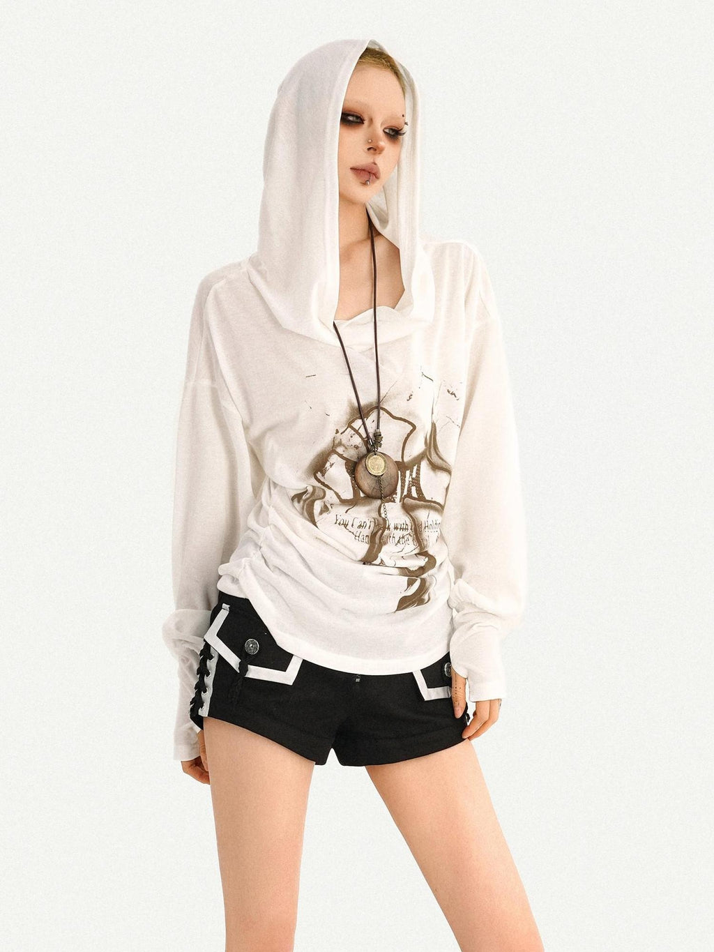 Nico Molly Vintage Loose Fit Hooded Skull Graphic Casual Women Campus Travel Hoodie