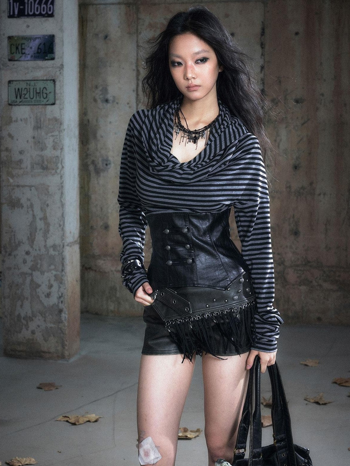 Cest Nous Vintage Slim Striped Hollowout Pullover Women Viscose Knit Longsleevet-Shirts