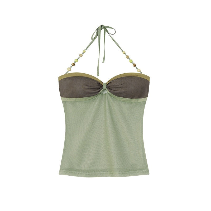ZERO_Sweet_Tie_Halter_Slim_Padded_Cropped_Green_Polyester_Camisoles_MISSTT