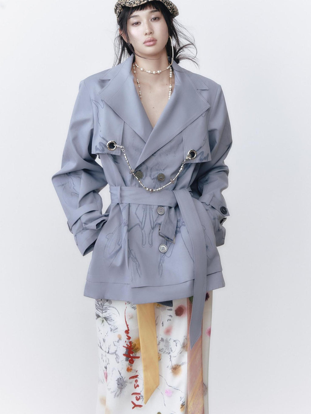 OfAkiva Printed Slim Fit Short Length Long Sleeve Women Cotton Blend Trench Coats