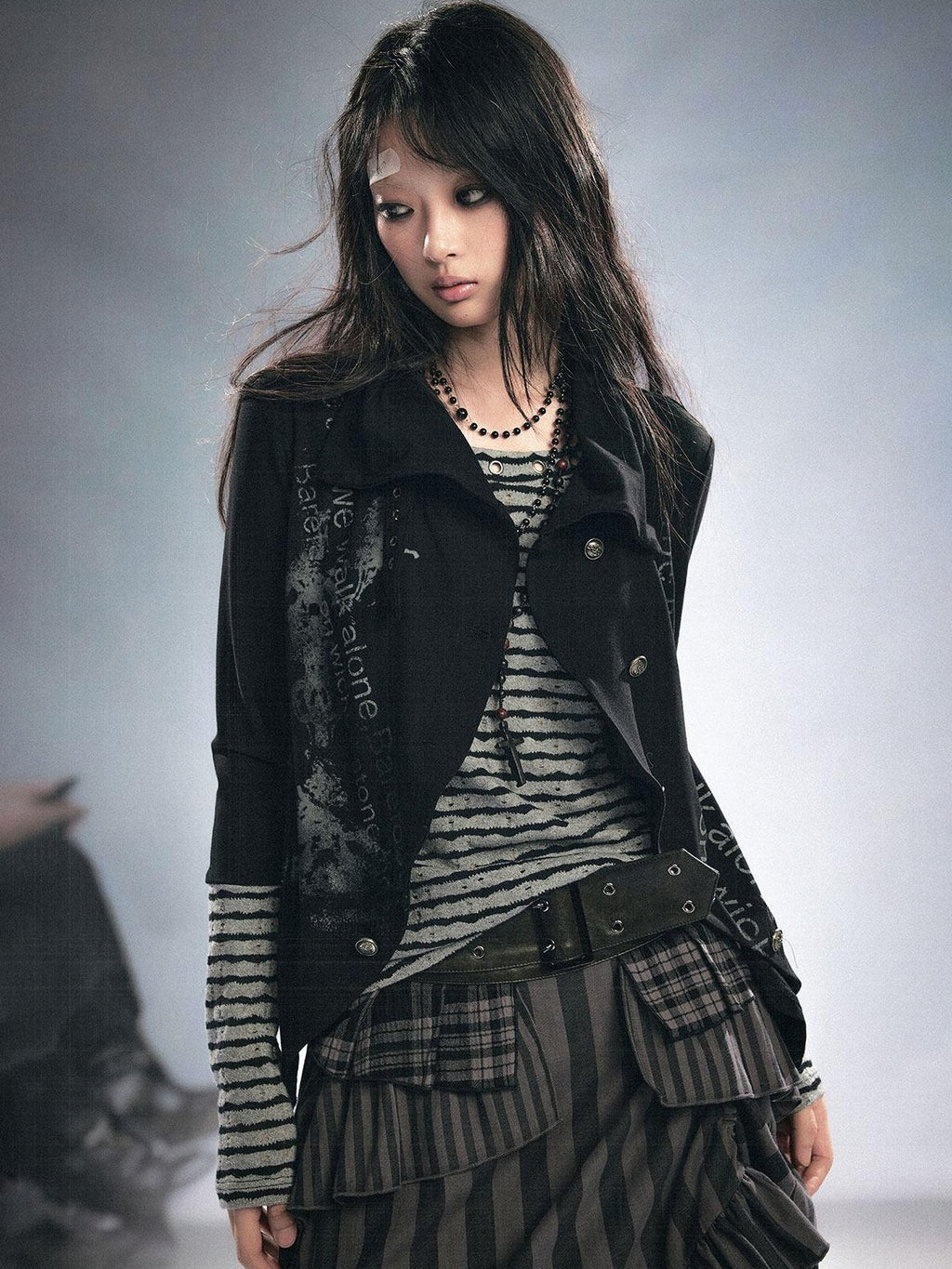 Cest Nous Stretch Cotton Punk Faux Layer Women Striped Pullover Black White Cardigans